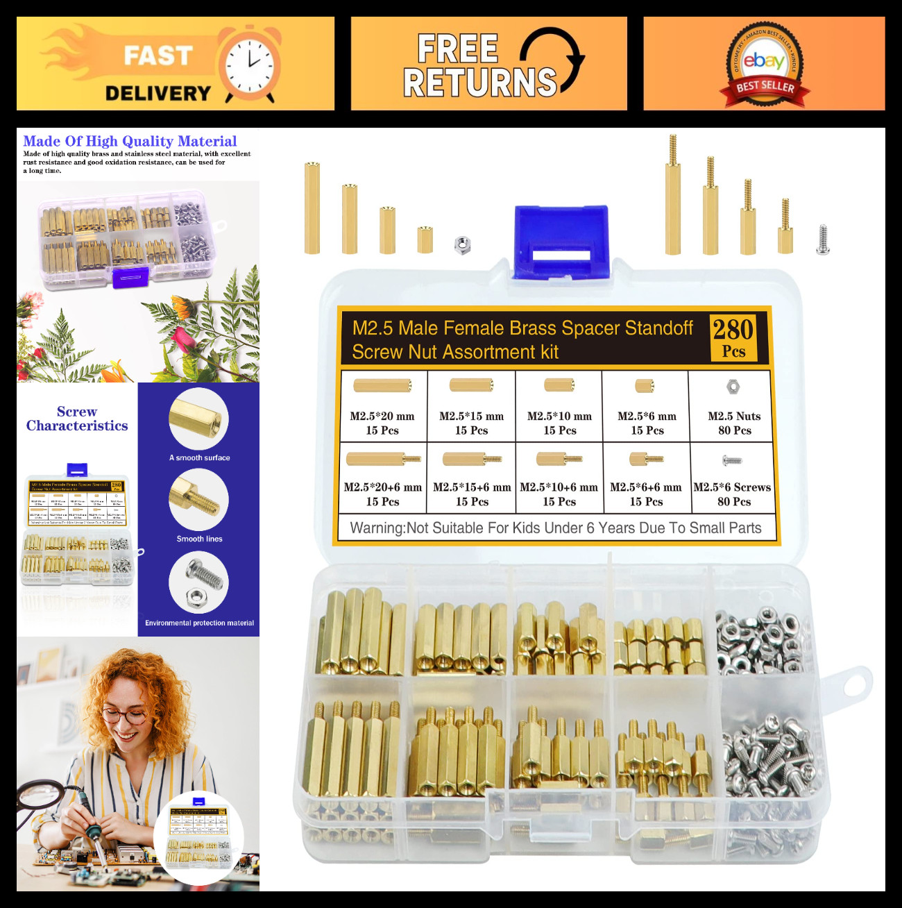 280Pcs M2.5 Standoffs Screws Nuts Kit for DIY PC Build, Raspberry Pi, Electronic