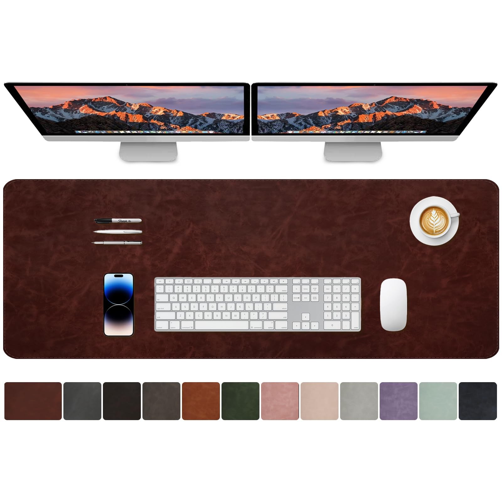 CHEERYGOO Faux Leather Desk Mat - Waterproof Mouse Pad, Non-Slip PU Leather B...
