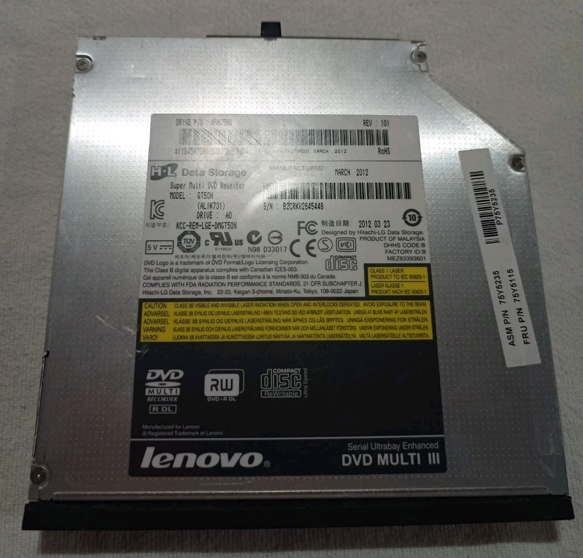 Lenovo Serial Ultrabay Enhanced DVD Multi III Laptop Drive GT50N 75Y5115