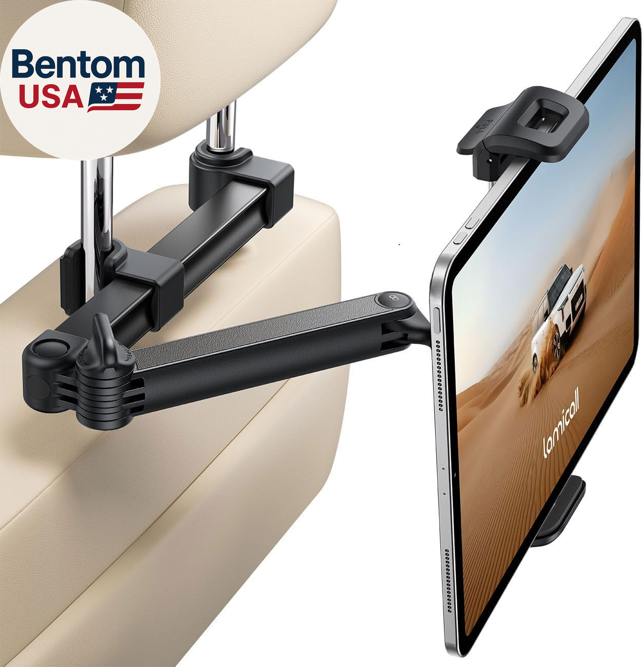 Car Headrest Tablet Holder - [Foldable Clip] [Lockable] Tablet Mount for Car Bac