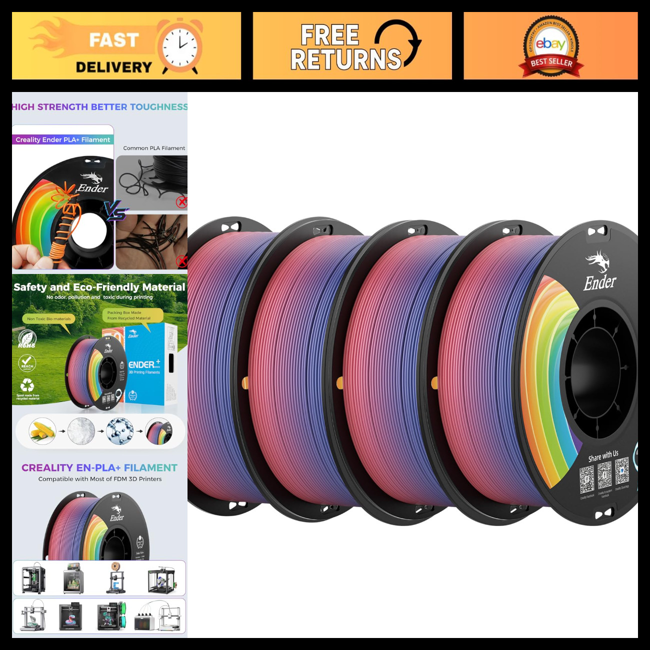 Multicolor 3D Printer Filament 4KG - High-Quality, PLA, ABS, PETG Compatible