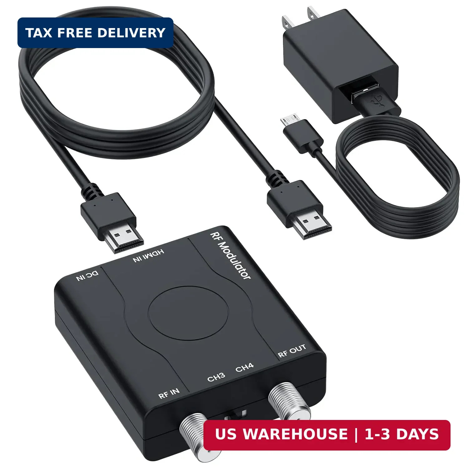 HDMI to RF Modulator Coaxial Adapter with 4ft HDMI Cable & Power Adapter, 1080P