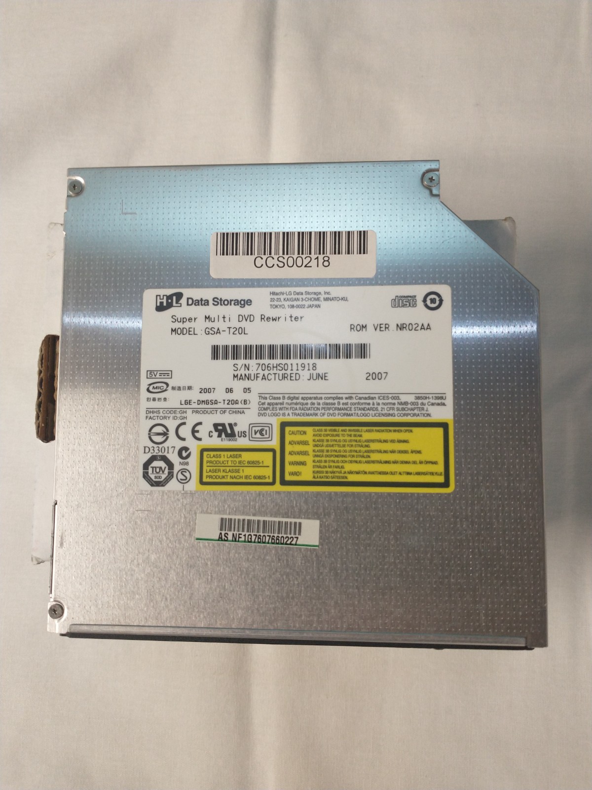 Hitachi LG Data Super Multi Rewritable Drive, GDA-T20L, No Bezel