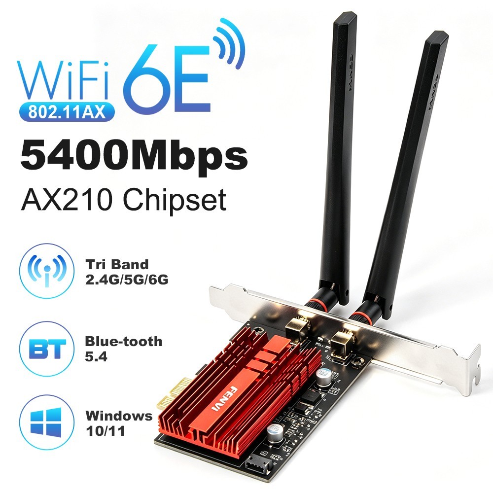 FENVI FV-AXE3000 AX210 WiFi 6E PCIe Card AX5400 Tri-Band BT5.4 Win10/11 Desktop