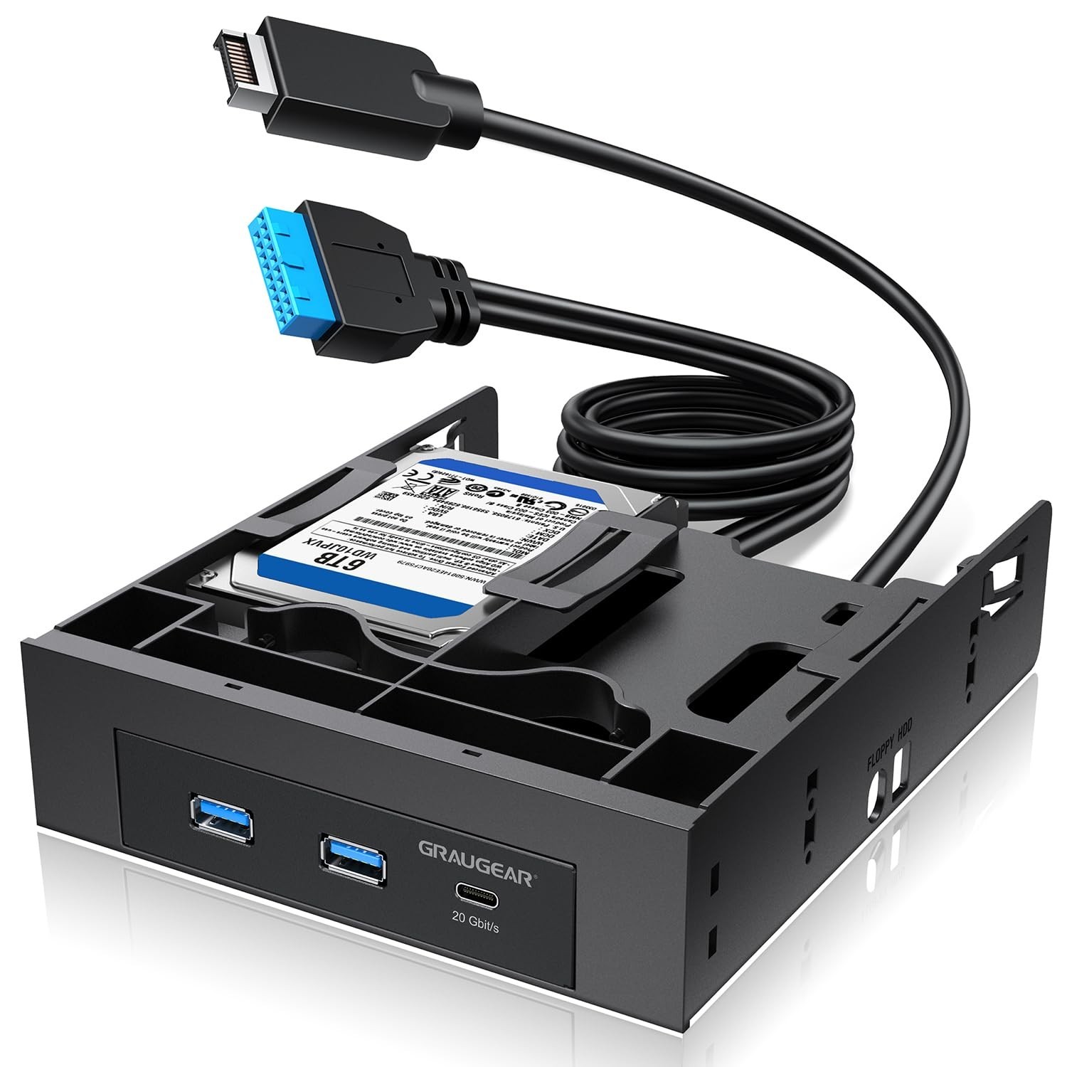 5.25" Internal USB Hub Front Panel - USB-C 20Gbps, Dual SSD/HDD Bays, PC Expansi