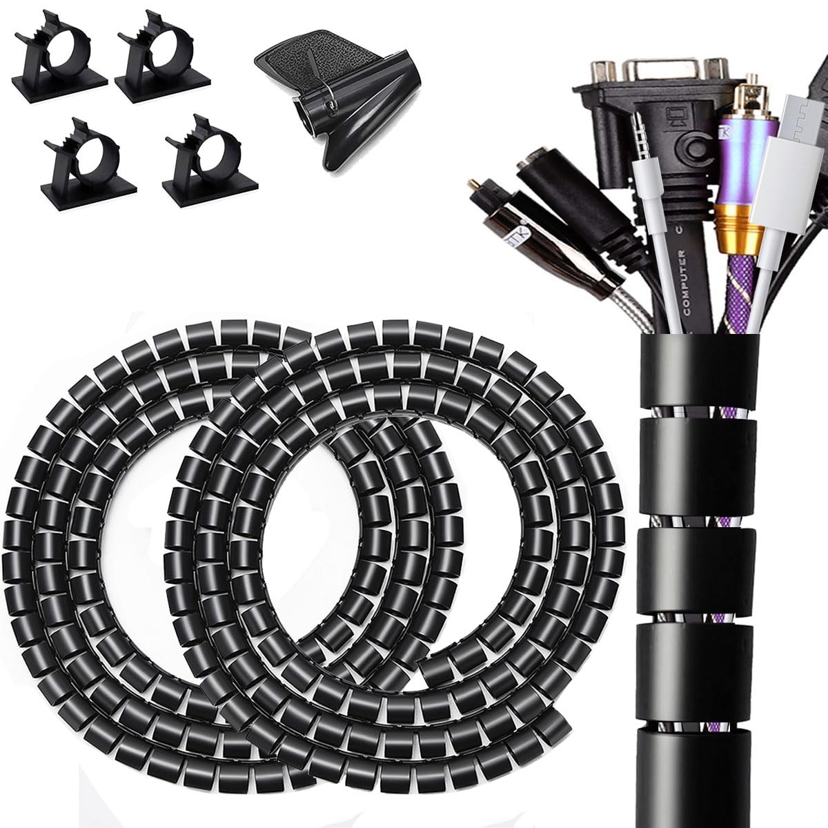 Fanoshon Large PC Cable Management Tube Sleeve Under Desk Wire Organizer for ...