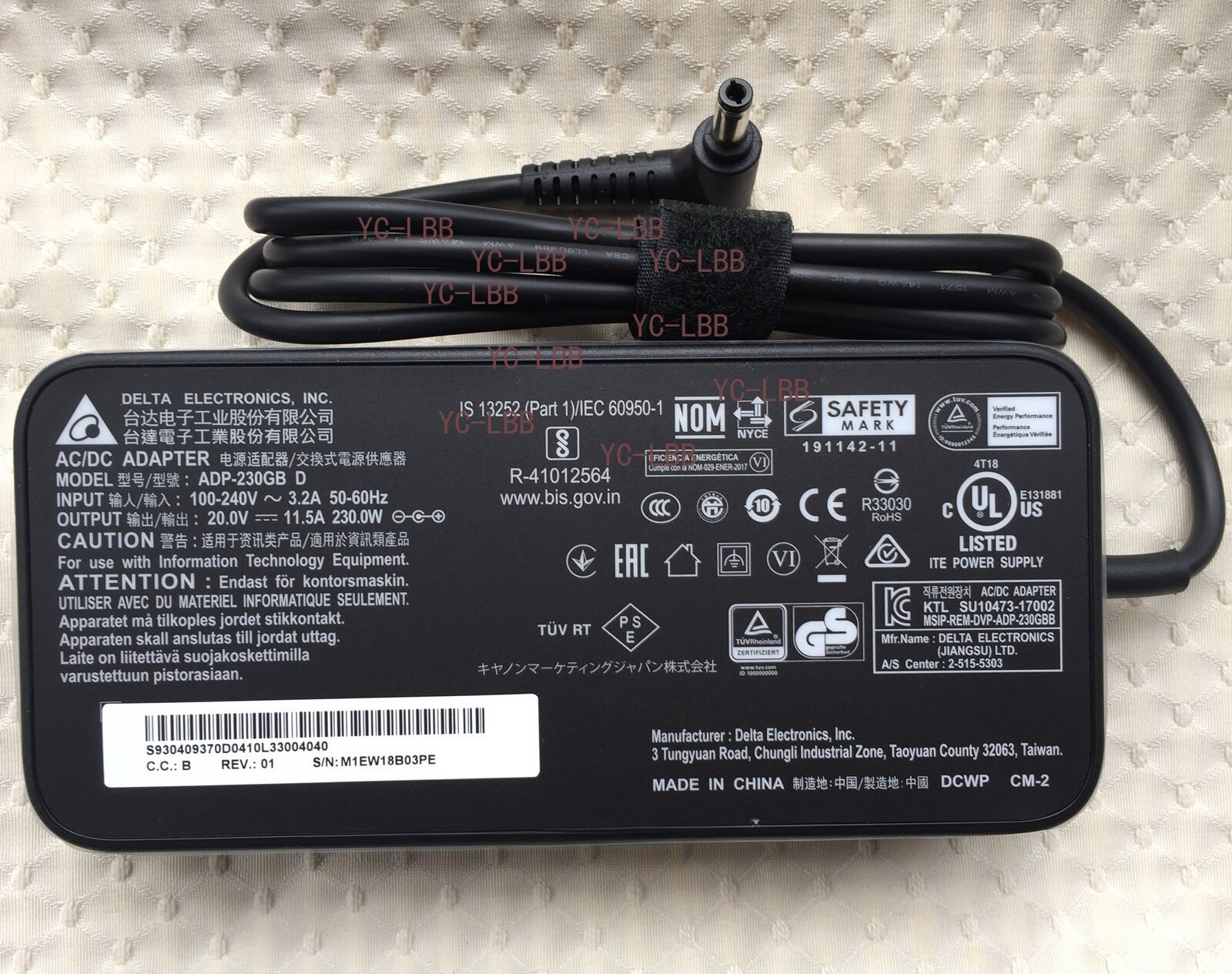 New Original Delta 230W 20V AC Adapter for MSI WS66 11UMT-220 ADP-230GB D Laptop