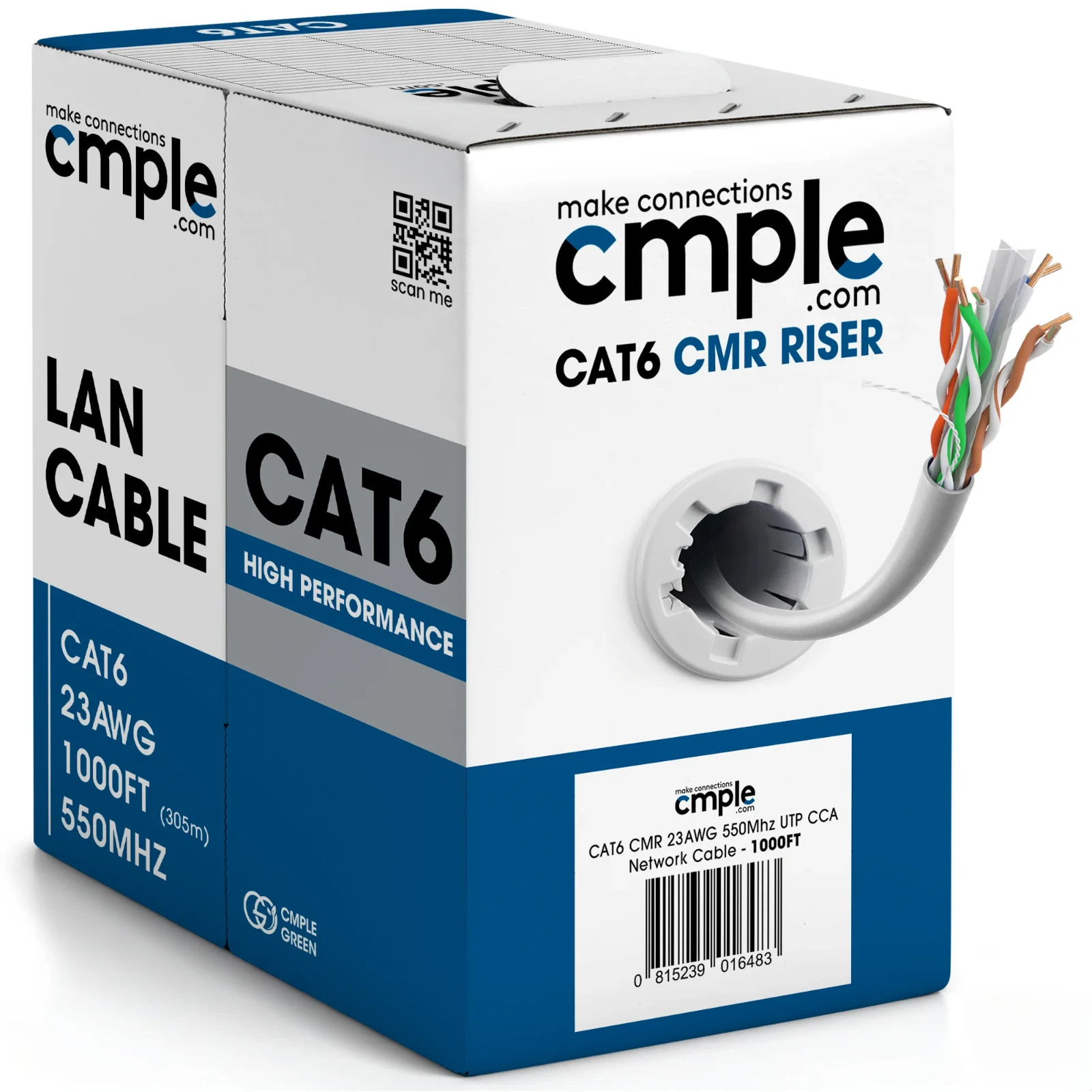 Cmple Cat6 Ethernet 1000ft Bulk Network Cable, Cat6 UTP, 23AWG CMR Riser - White
