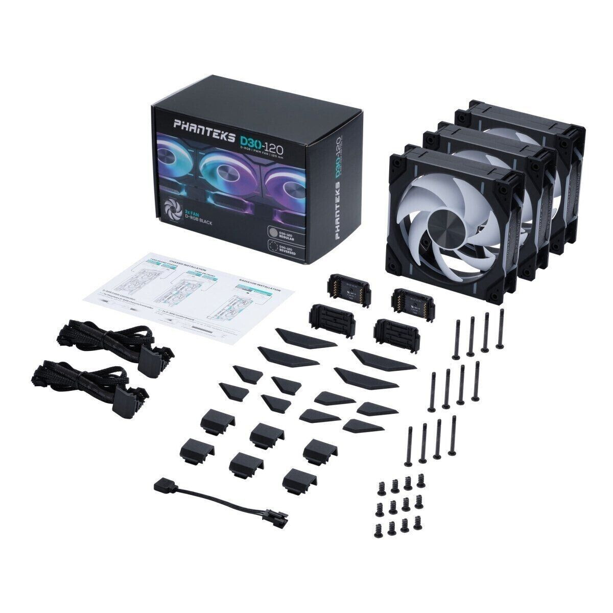 Phanteks D30 Positived Fan - 3-pack - D30-120 D-RGB 12CM BLACK/White