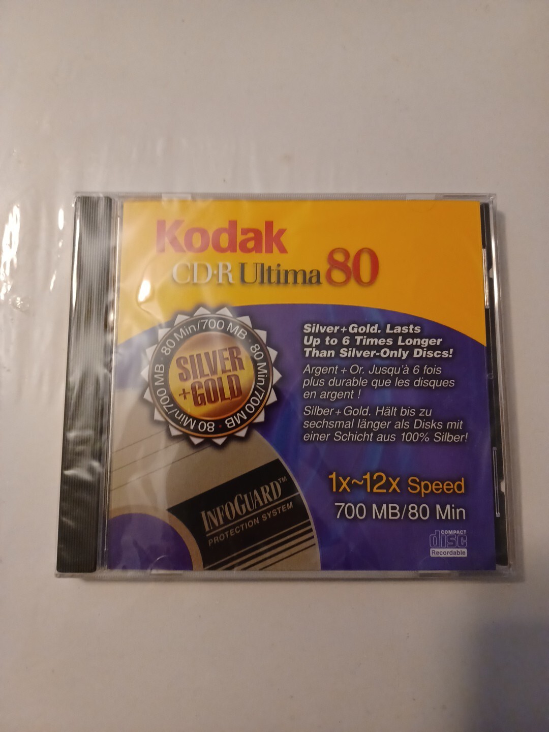 Kodak CD-R Ultima 80 Recordable Silver + Gold 80Min 700MB 1x-12 Speed NEW SEALED