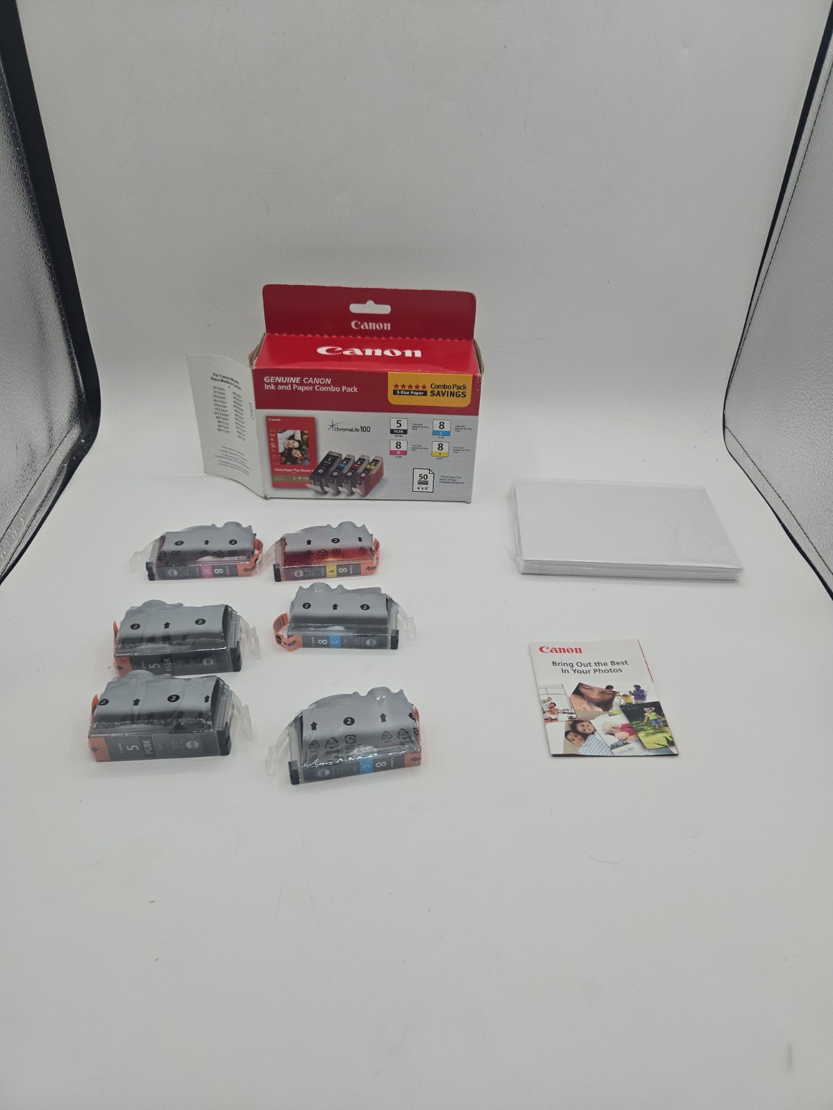 Canon PGI-5/CLI-8 Ink and Paper Combo (0628B027 ) Extra Black & Cyan See 