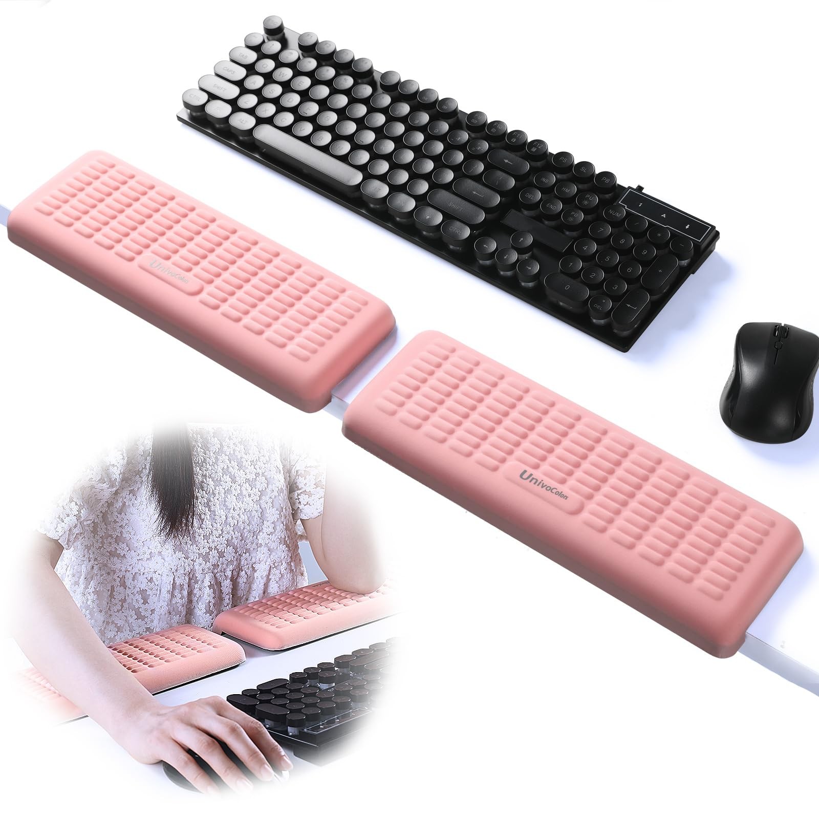 2 PCS Pink UnivoColors PostureUp LShaped Desk Wrist Rest 11.8x3.9 Inch