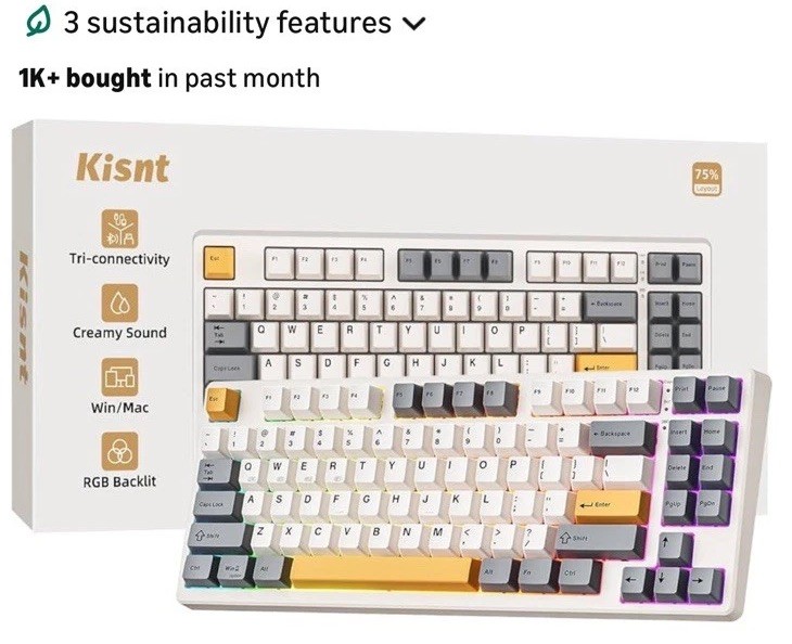 Kisnt KN85 75% Layout, 85 Keys Type C, Tri-mode connection RGB Lit Keyboard