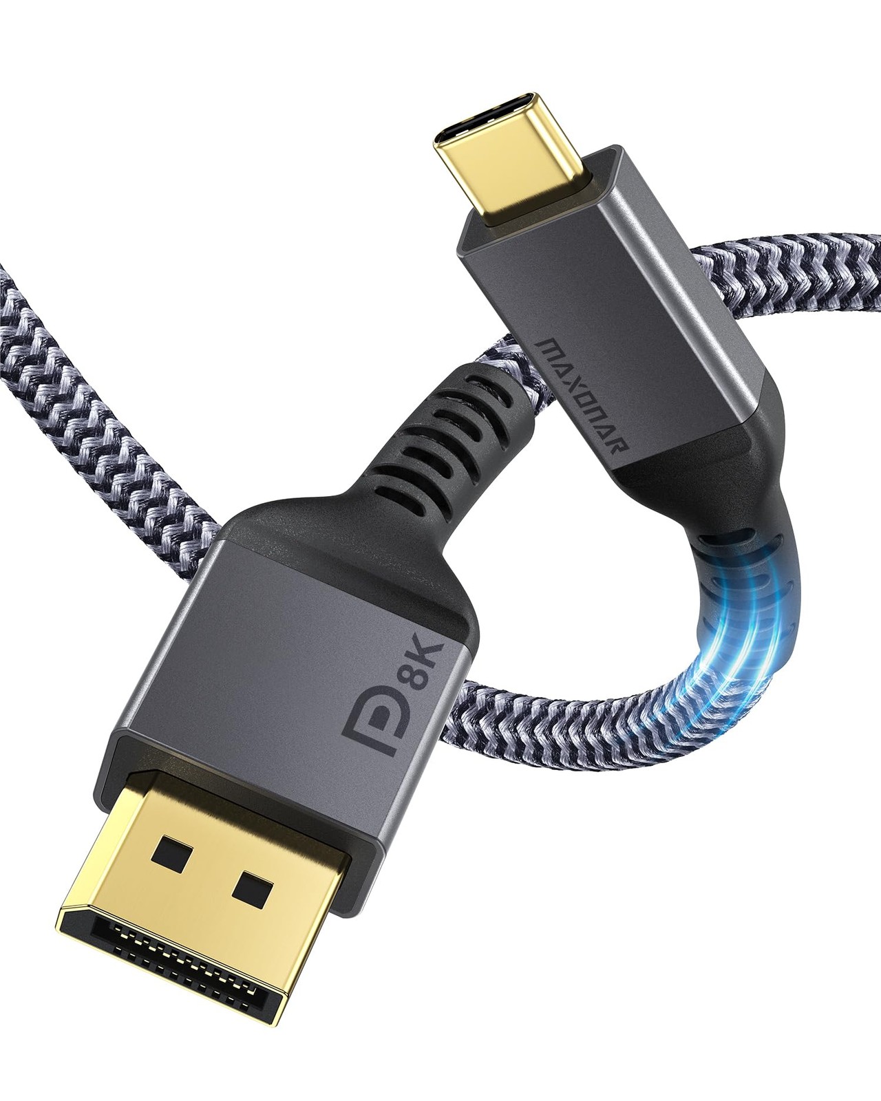 Maxonar USB C to DisplayPort, 8K 60Hz Type-C DP Cable 10FT/3M 10 FT, Gray