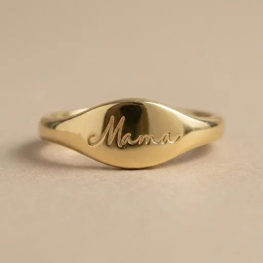 Mama Name Ring, Personalized Script Signet, Minimal Gold Ring for Mom, Mother’s