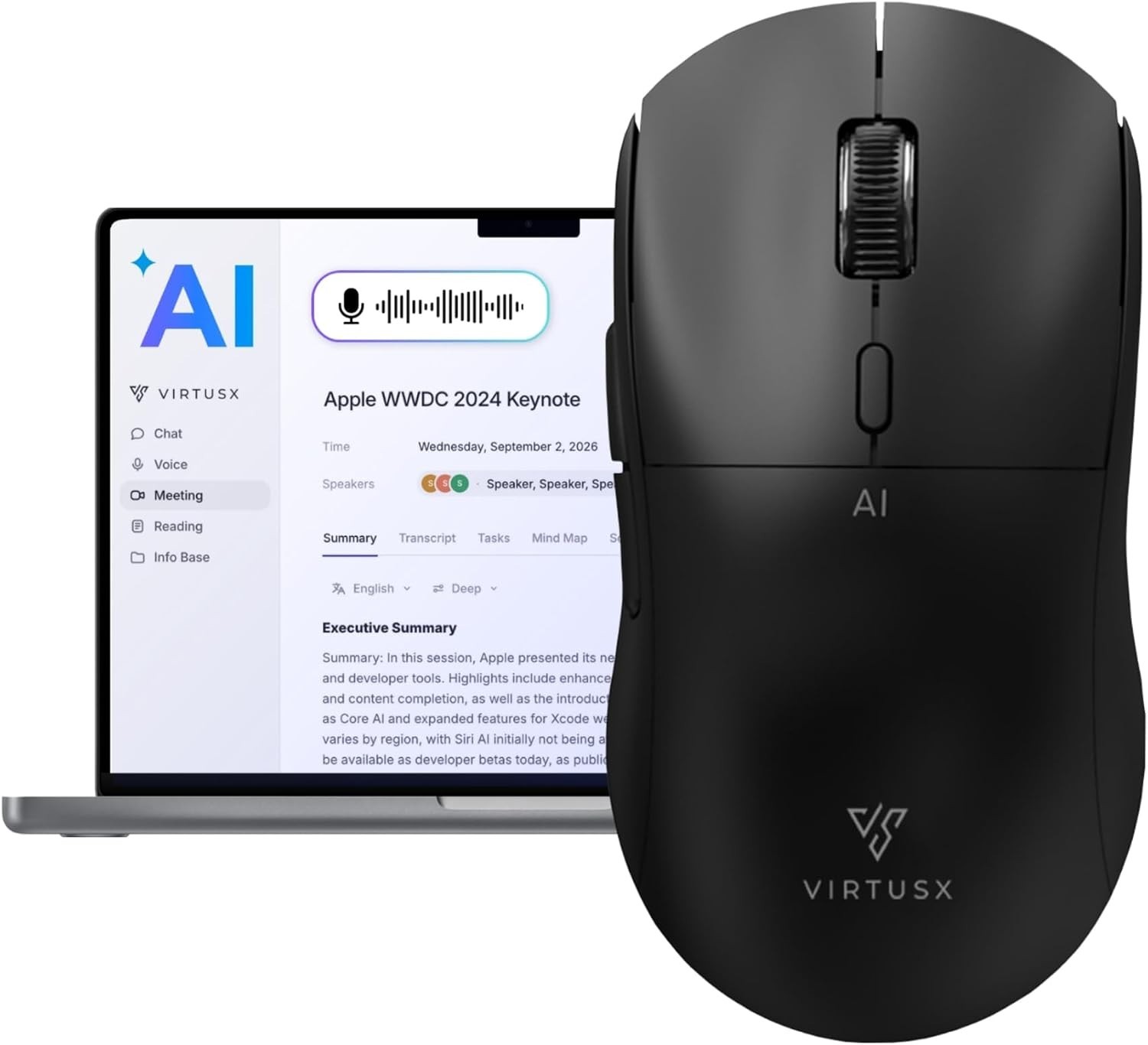 VirtusX Jethro V1 Wireless AI Mouse Voice Typing Meeting Recorder #4794E R6