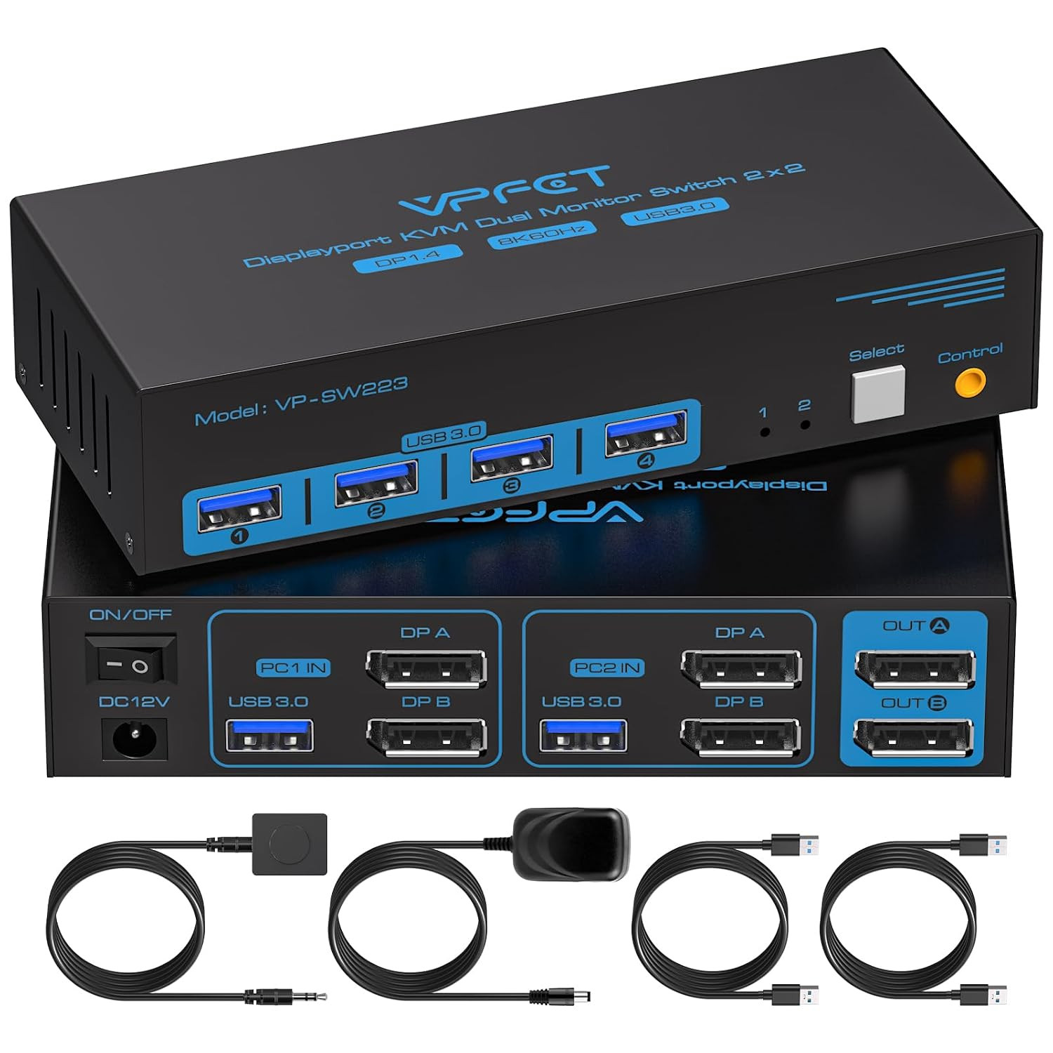 8K@60Hz Displayport KVM Switch 2 Monitors 2 Computers 4K@144Hz USB3.0 KVM Switch