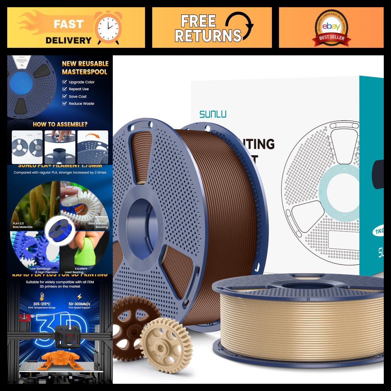 3D Printer Filament PLA+ 2.0, Oak & Coffee Brown, 2-Pack (2KG) - High Quality, D