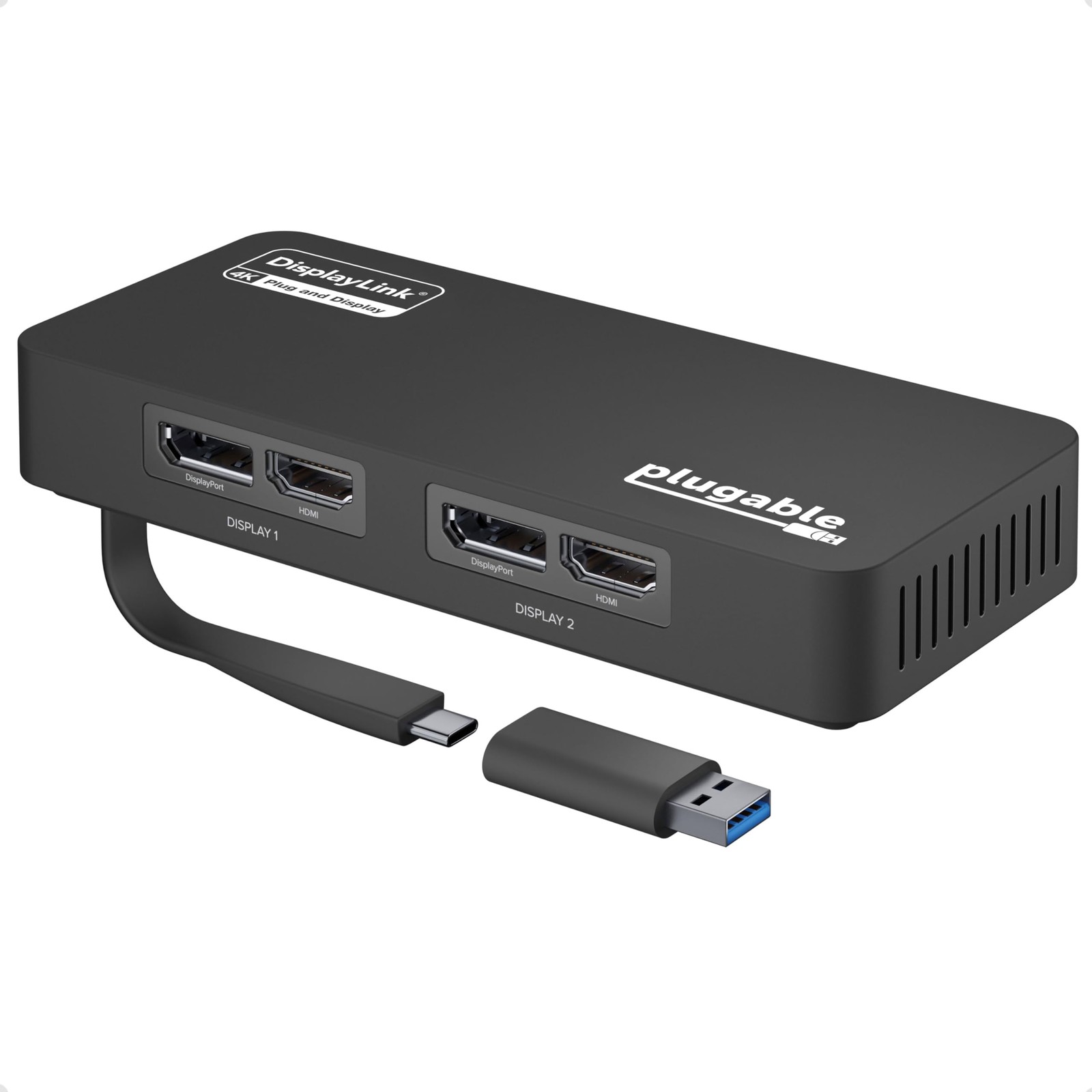 Plugable 4K DisplayPort and HDMI Dual Monitor Adapter for USB 3.0 Black
