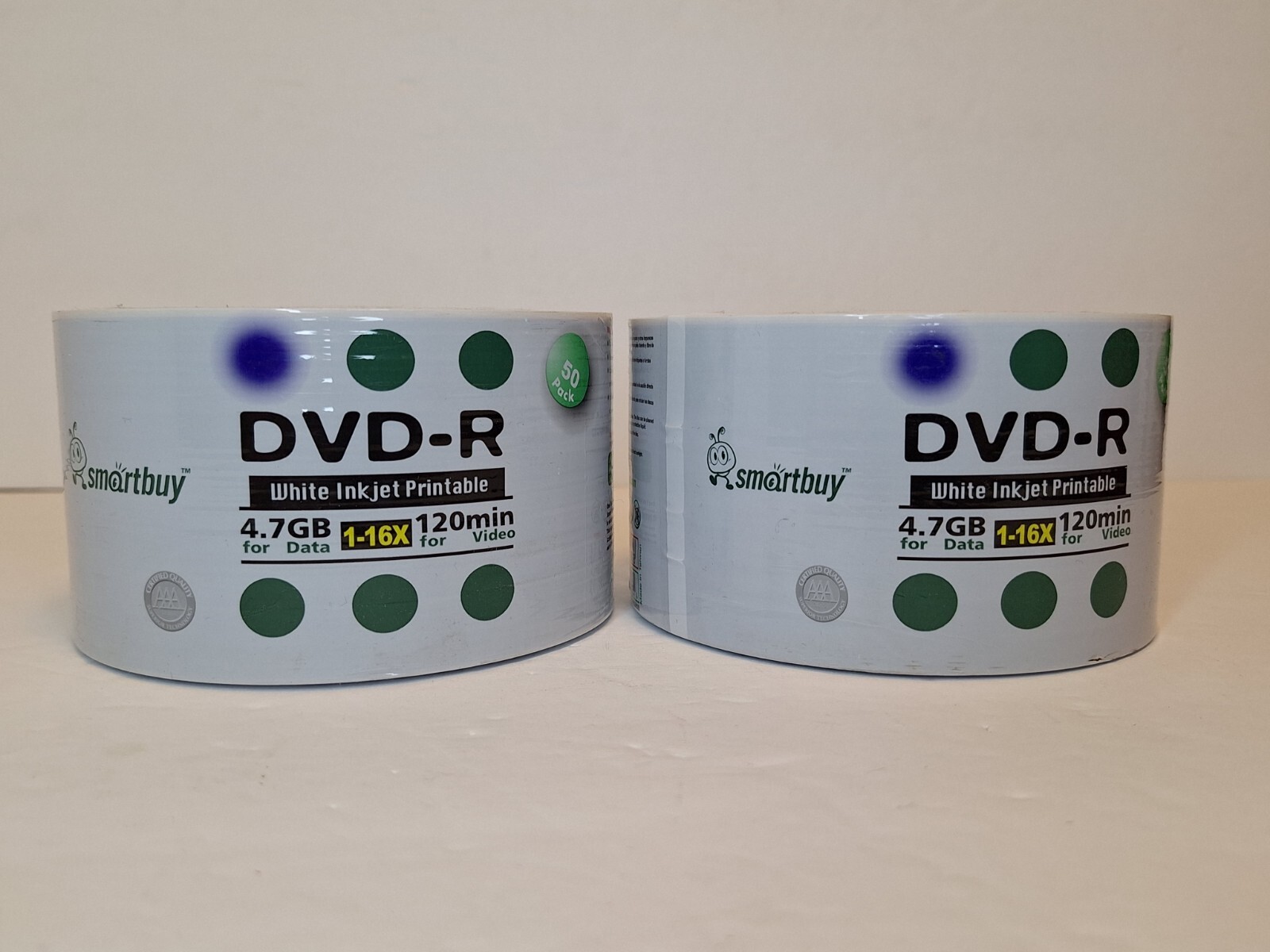 DVD-R White Inkjet Printable 50 Pk 4.7GB Data/120 Minute Video Lot of 2 Smartbuy