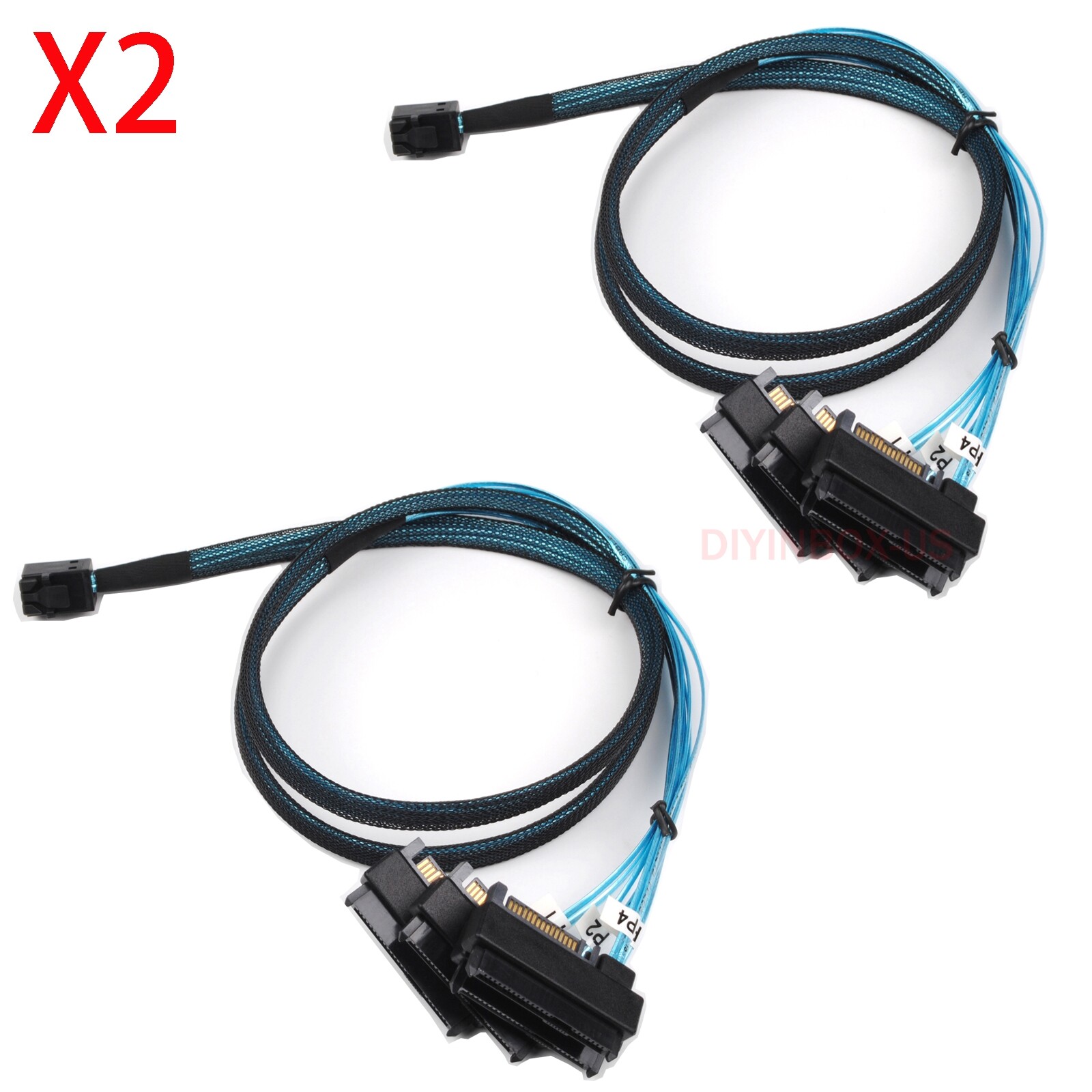 X2 Mini SAS HDD SFF-8643 to 4 SFF-8482 Connector with Power Port Hard Drive 1M
