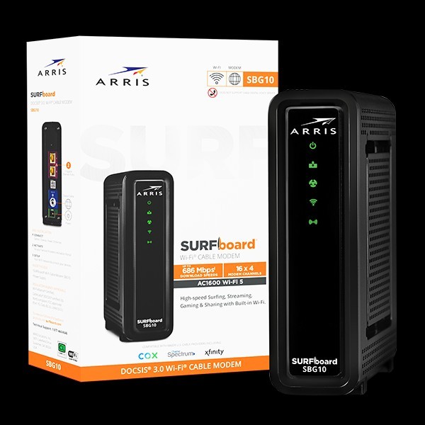 ARRIS SURFboard SBG10 DOCSIS 3.0 16x4 Gigabit Cable Modem & AC1600 Wi-Fi Router