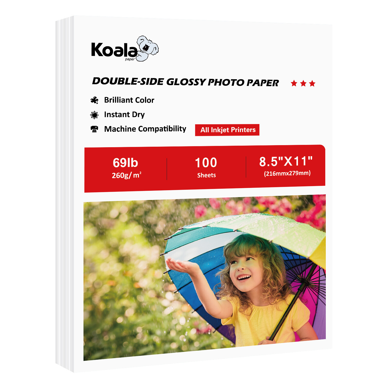 Koala Thick Double Sided Glossy Photo Paper 8.5x11 69lb Cardstock Inkjet Printer
