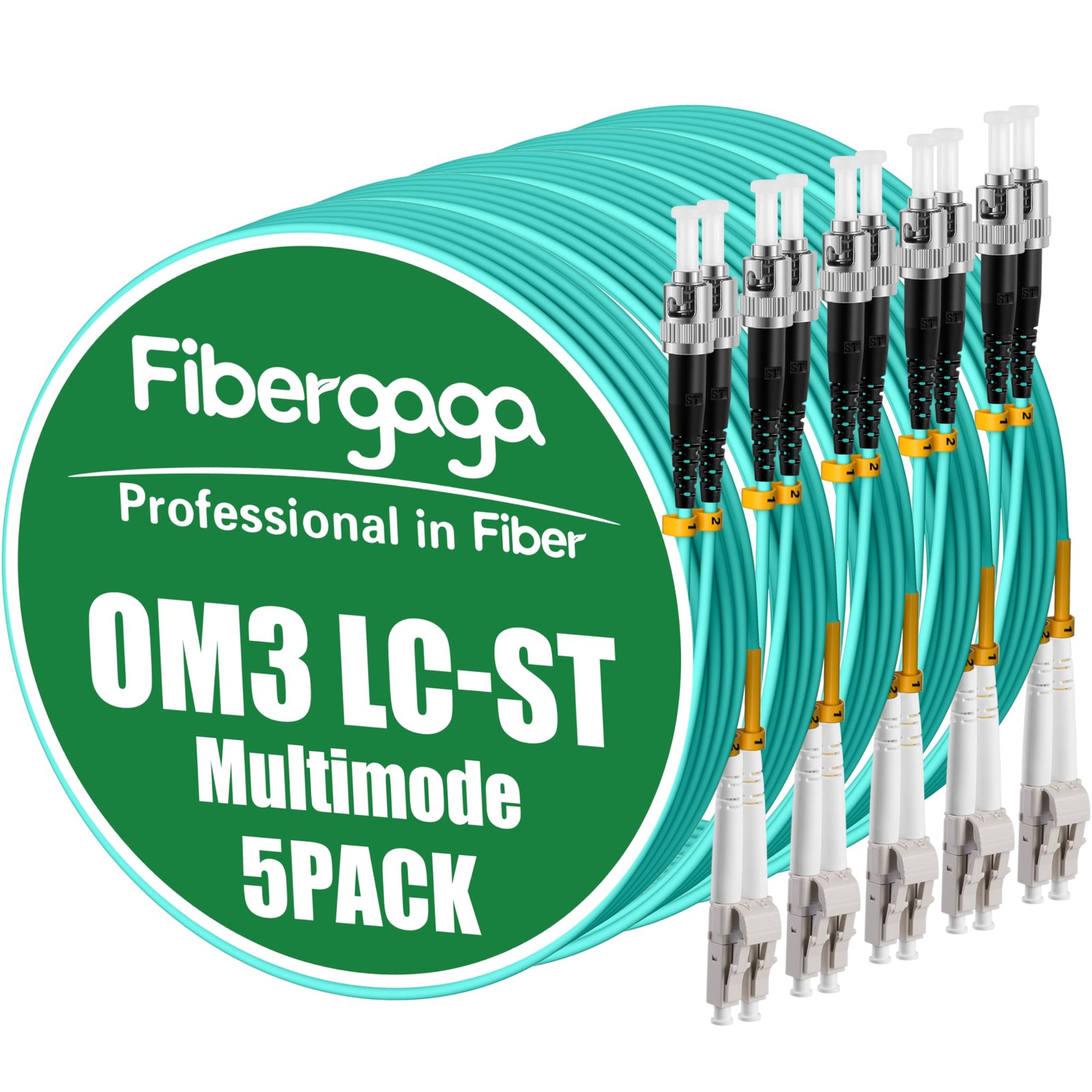 5 PCS OM3 LC To ST Multimode Fiber Patch Cable Duplex 2M 7ft Network Optic