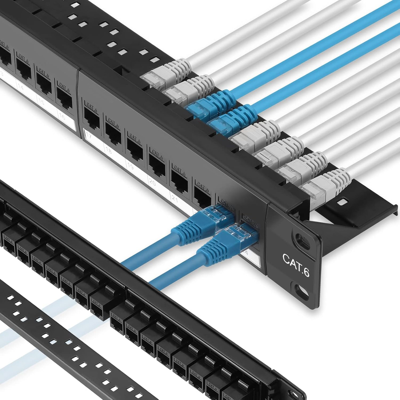 Patch Panel 24 Port Cat6 with Inline Keystone 10G Support, Pass-Thru Coupler
