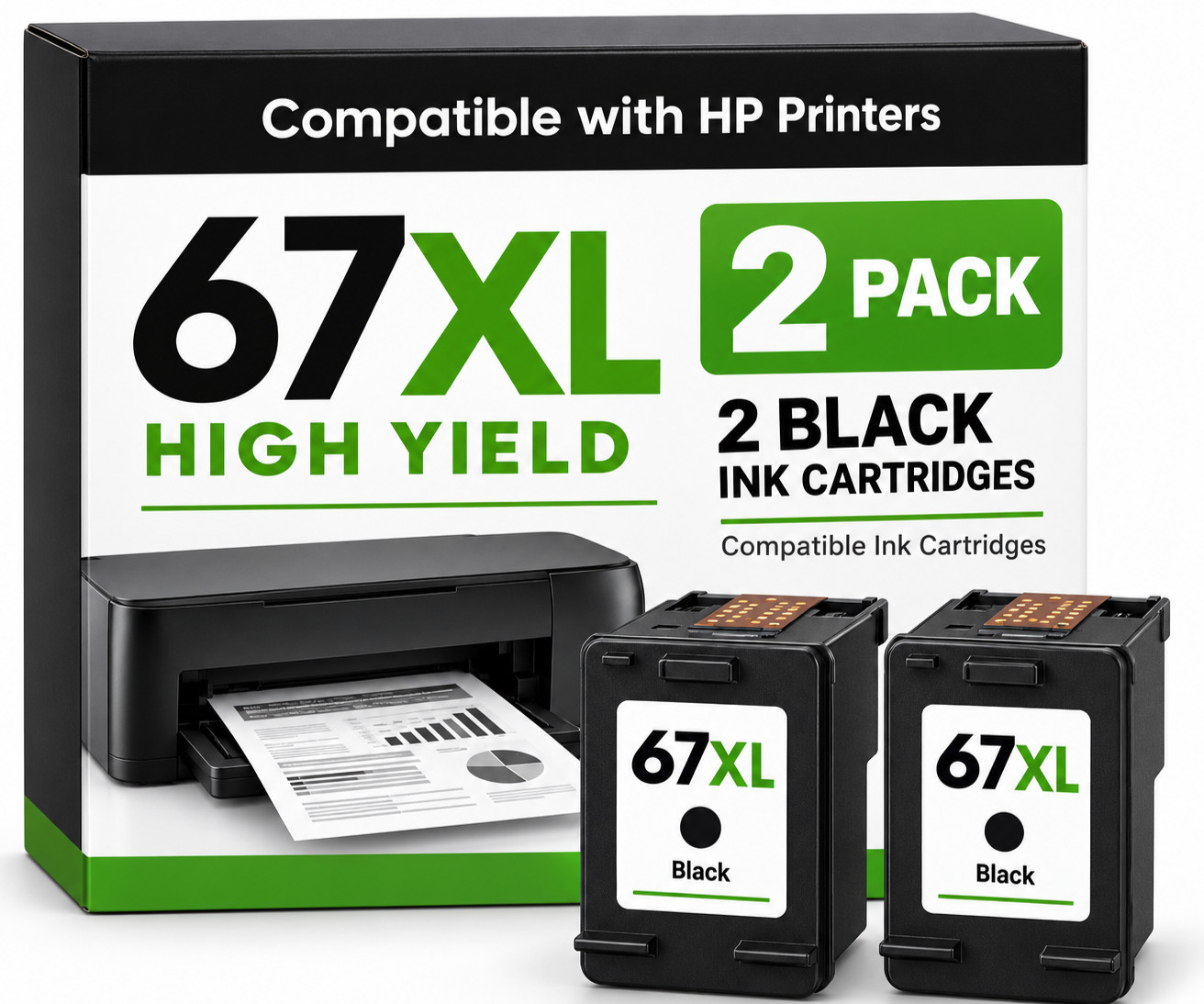 2PK 67XL Ink Cartridge Black For HP ink 67 DeskJet 2700 2755 4155 Envy 6055 6455