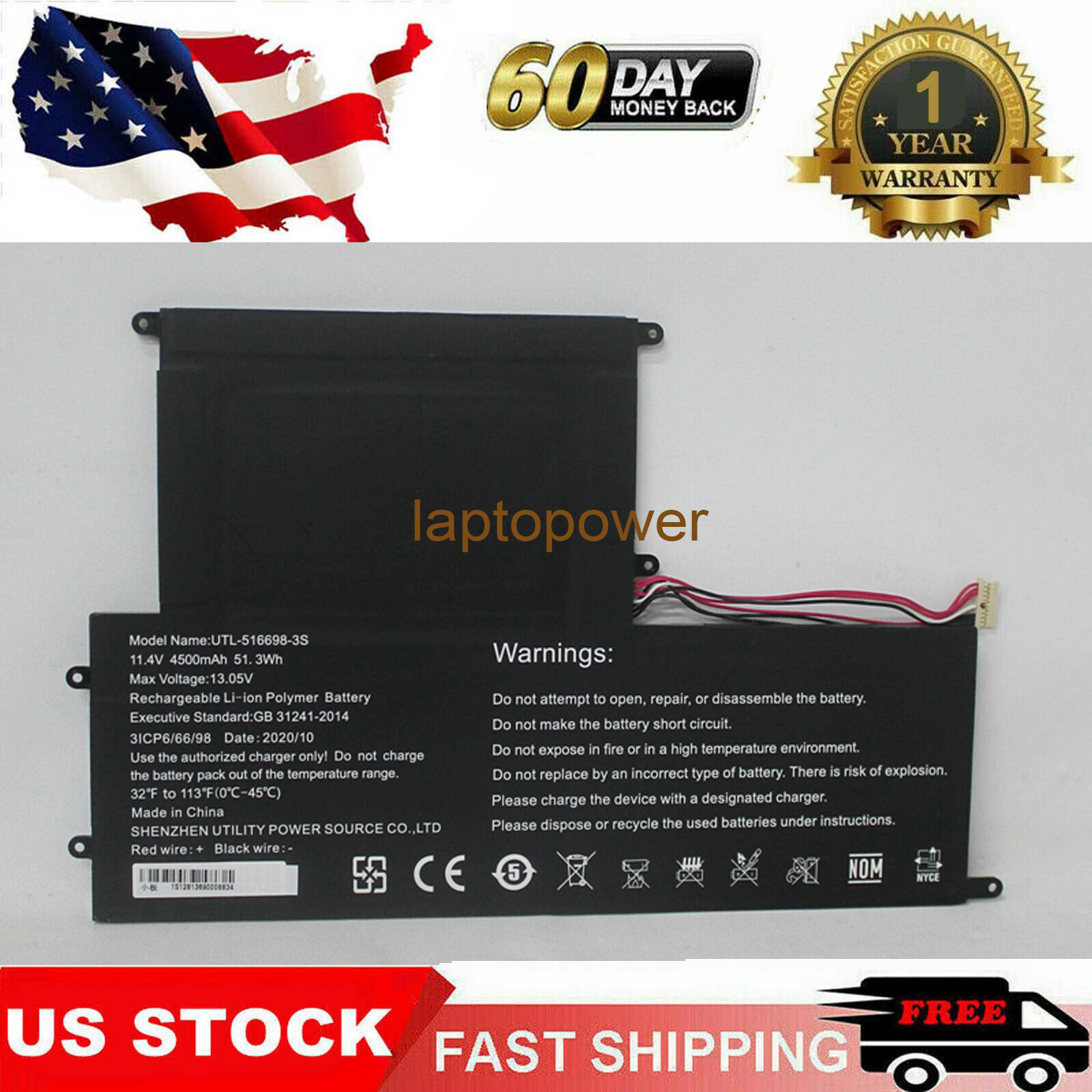 UTL-516698-3S 516698-3S Battery for RTDPART EVC156-1BK EVC156-2BK ECV156-1 ECV15