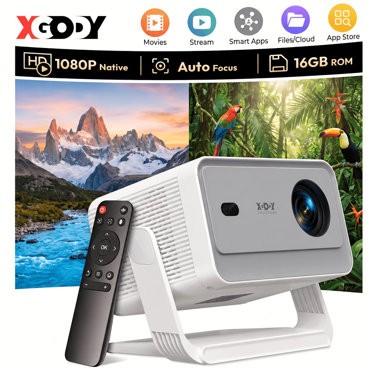 XGODY 650ANSI Projector Smart Projector Full HD Native 1080P Android