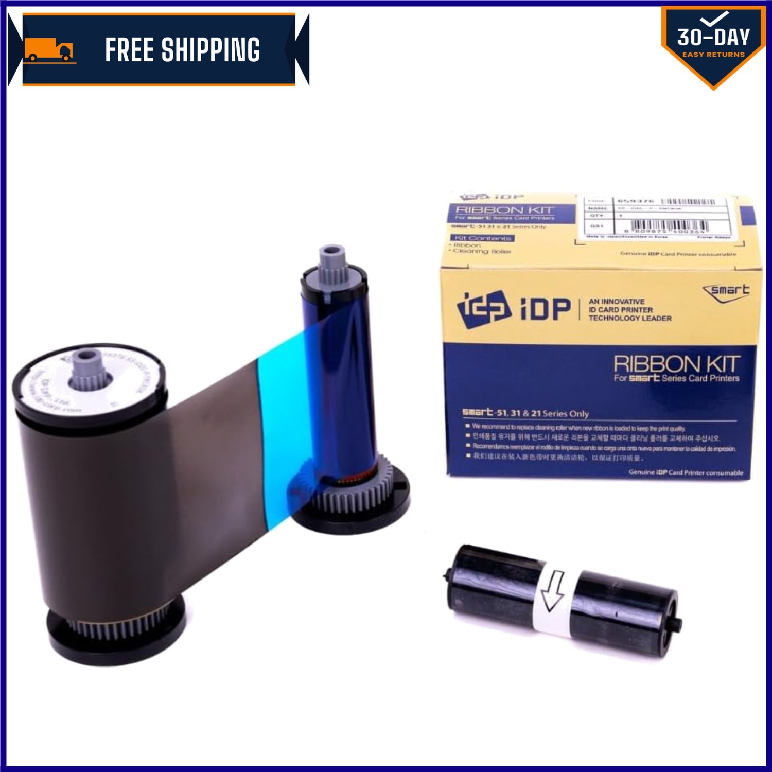 YMCKOK Color Ribbon & Cleaning Roller for IDP Card Printers - 200 Cards