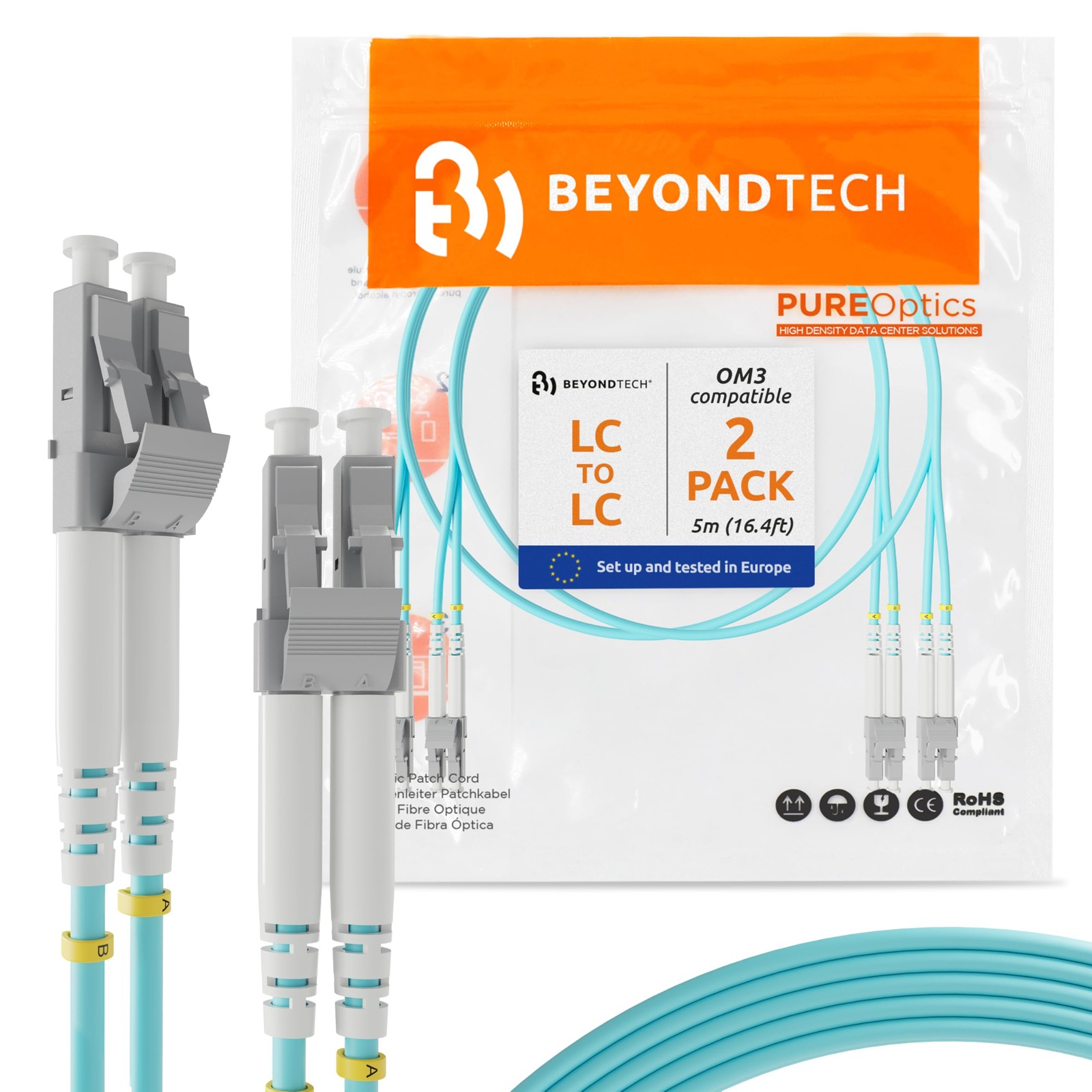 2 PCS 5m 16.4ft LC To LC Fiber Patch Cable UPC Multimode Duplex 50/125m OM3