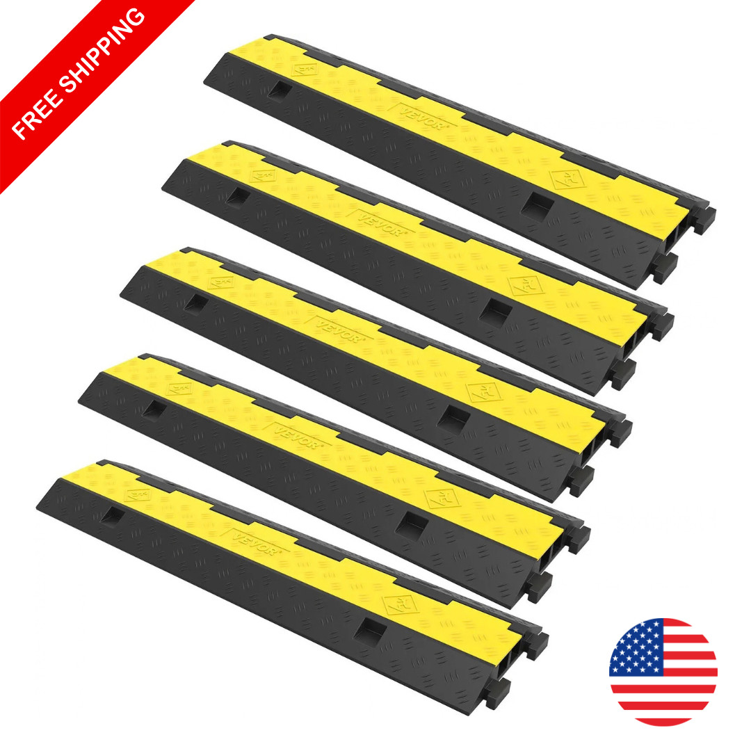 5 Pack 2 Channel Heavy Duty Cable Protector Ramp Cord Cover 11000LBS Driveway