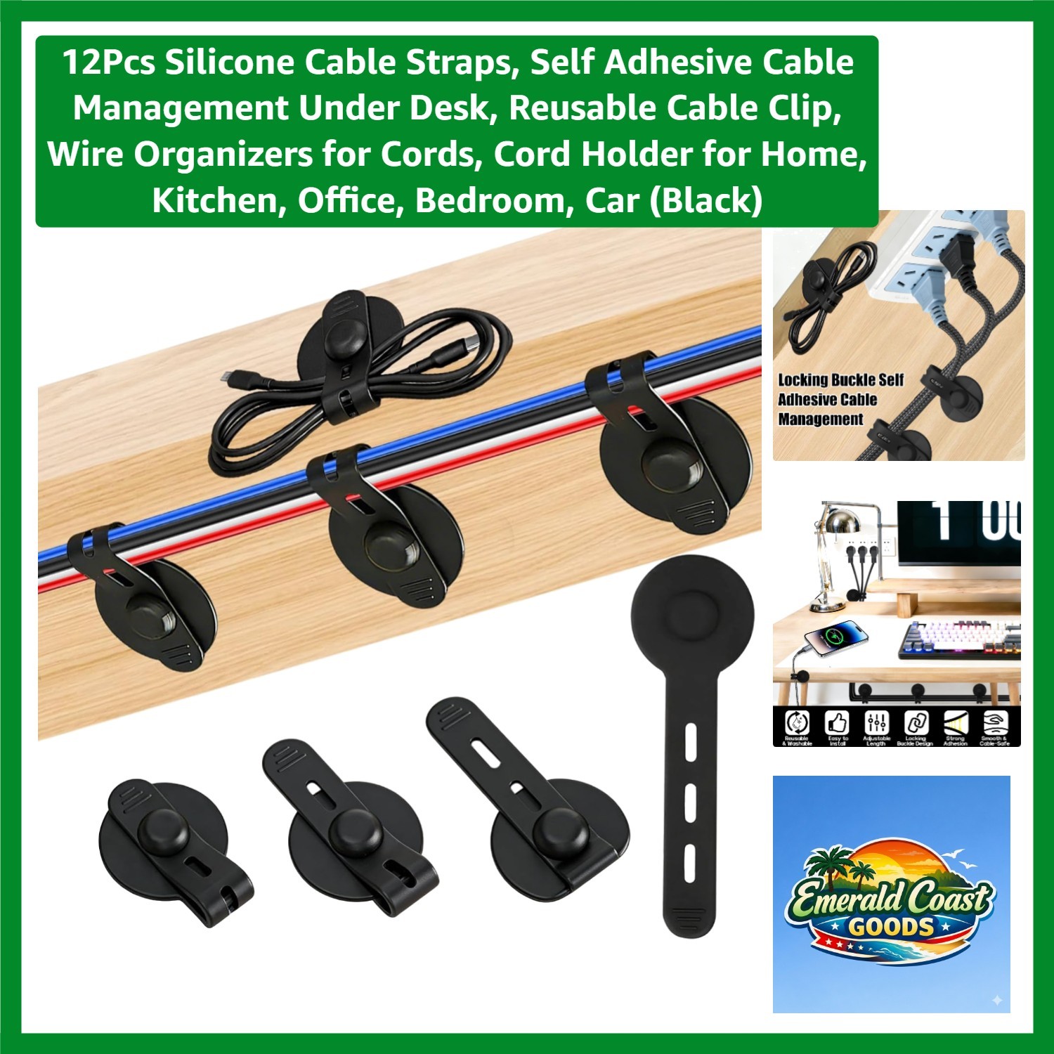 12 Durable Silicone Cable Clips with Strong Adhesive for Neat Organization