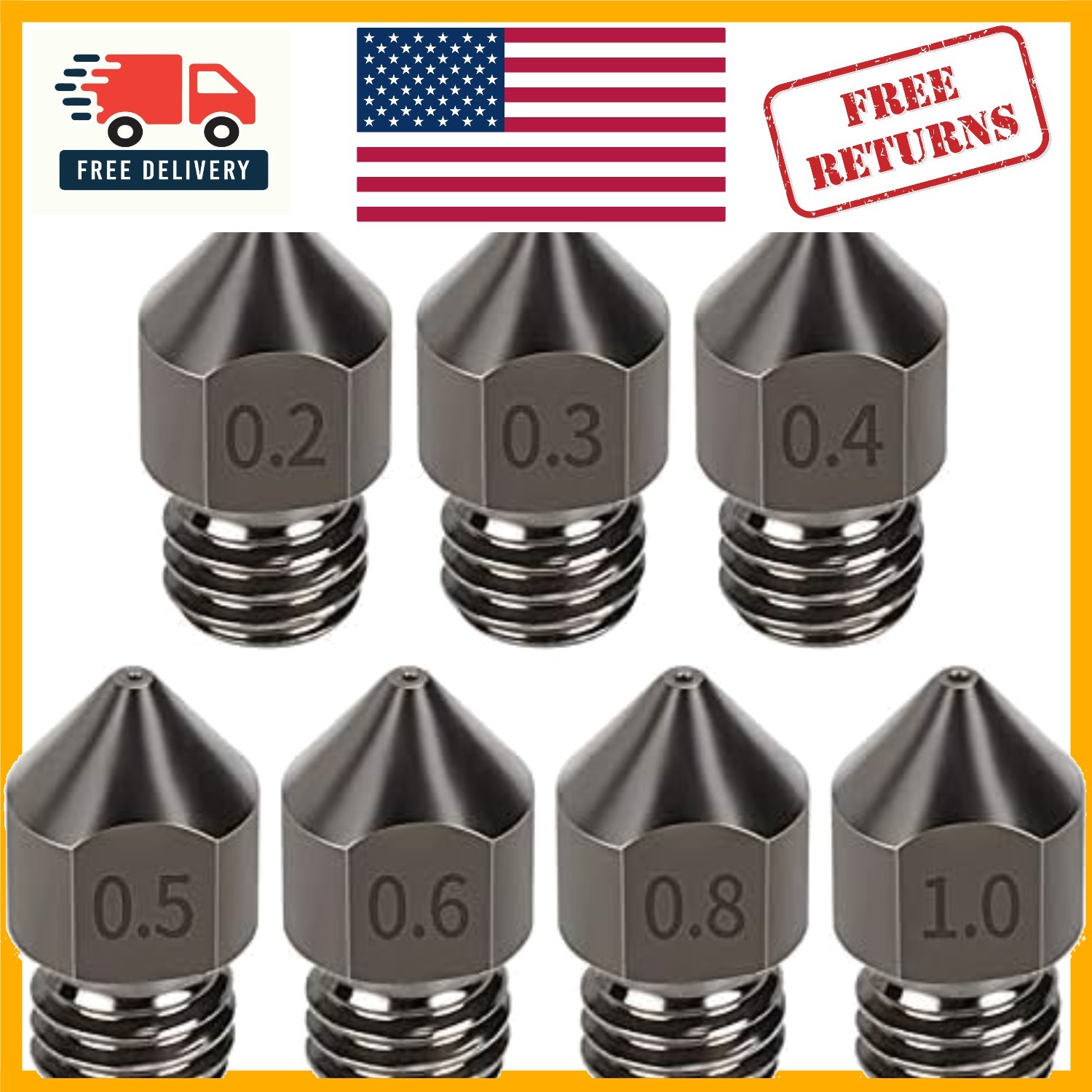 Durable Tungsten MK8 Nozzle Pack: 7 Sizes for Ultimate 3D Printing Versatility