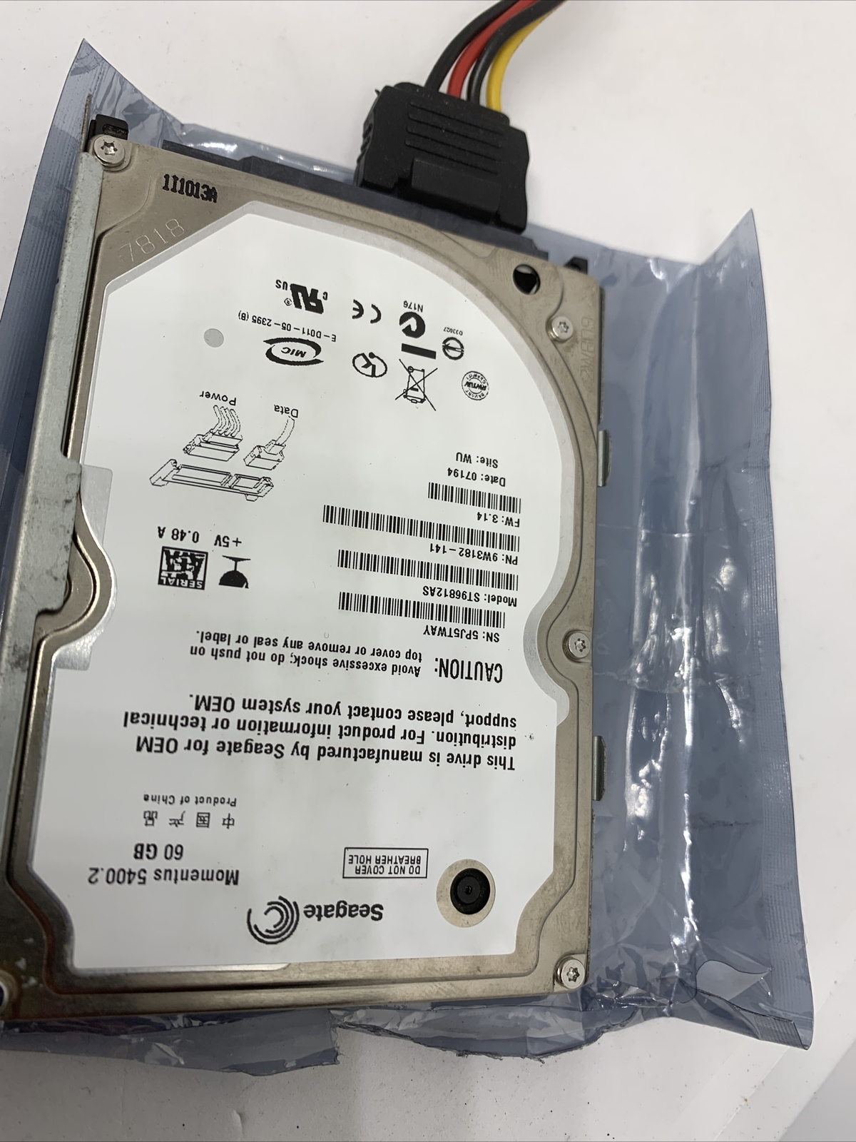 Seagate Momentus 5400.2 60 GB, 5400 RPM, 2.5" (ST960822A) HDD-Hard Drive/Refurb
