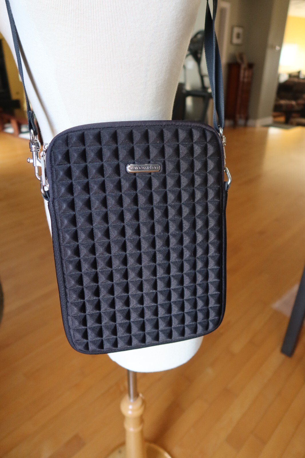 Rebecca Minkoff Pyramid Black Tablet iPad Travel Case Crossbody