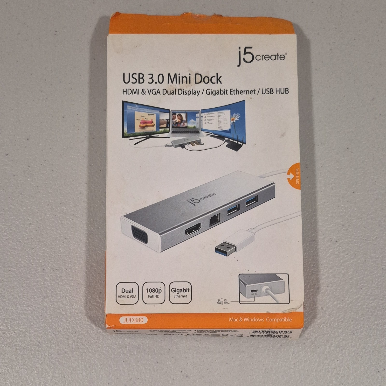 J5Create JCD381 USB-C Dual HDMI Mini Dock New Open box Ethernet USB 3.1