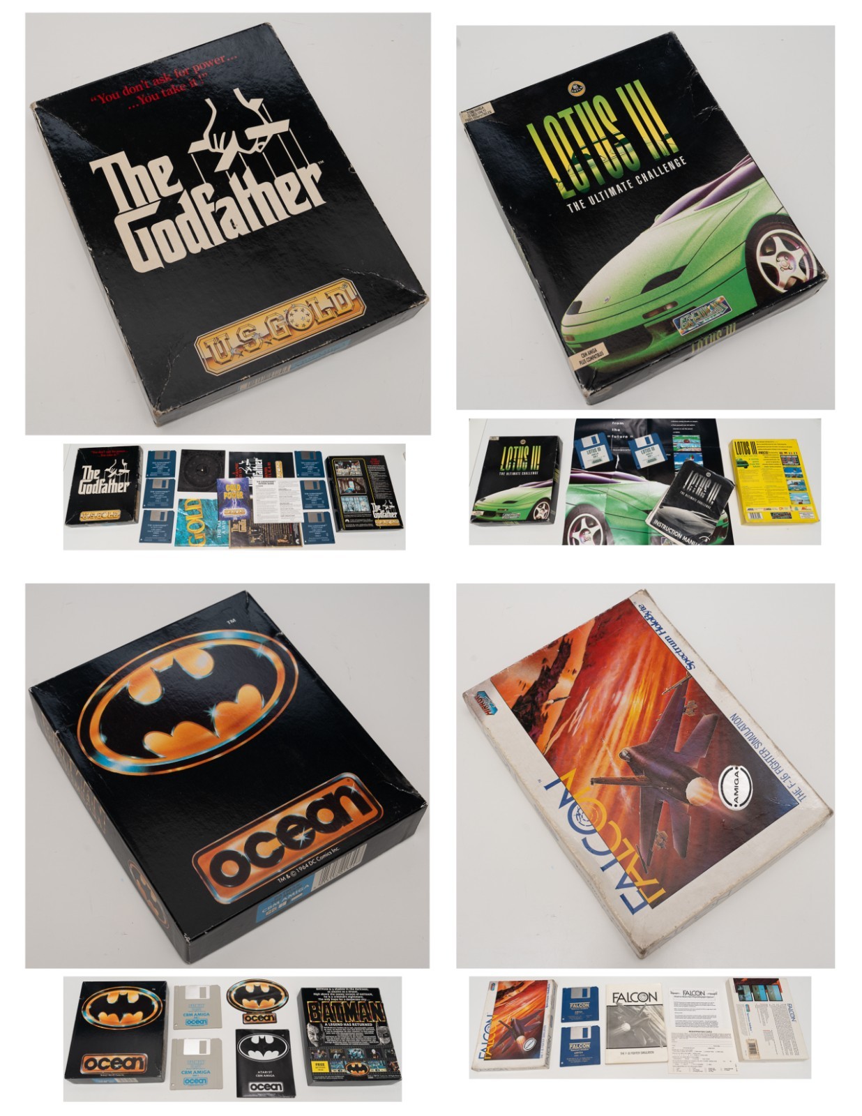 4 Amiga Games: THE GODFATHER, FALCON F-16 SIMULATION, LOTUS III, BATMAN