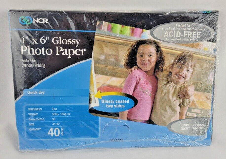 NCR Ink Jet Glossy Photo Paper 40 Sheets 4"x6" Acid Free Quick Dry Sealed Pkg