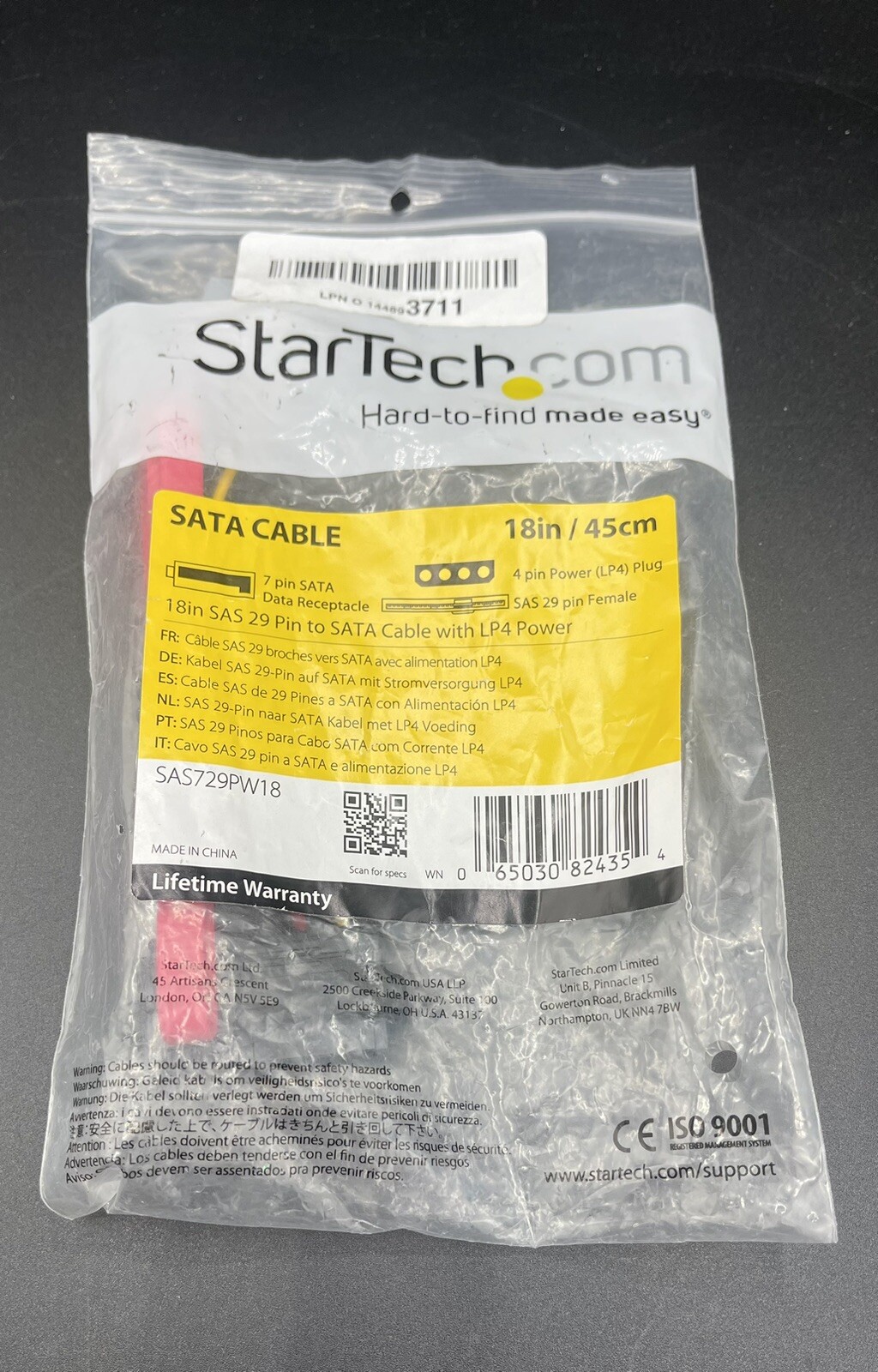 StarTech.com S18in SAS 29 Pin to SATA Cable with LP4 Power (SAS729PW18)