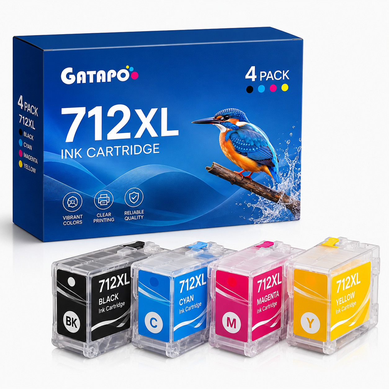 712XL High Yield Ink Cartridges Combo Pack | (4 Color Pack, 80-ml Black + 29-ml)