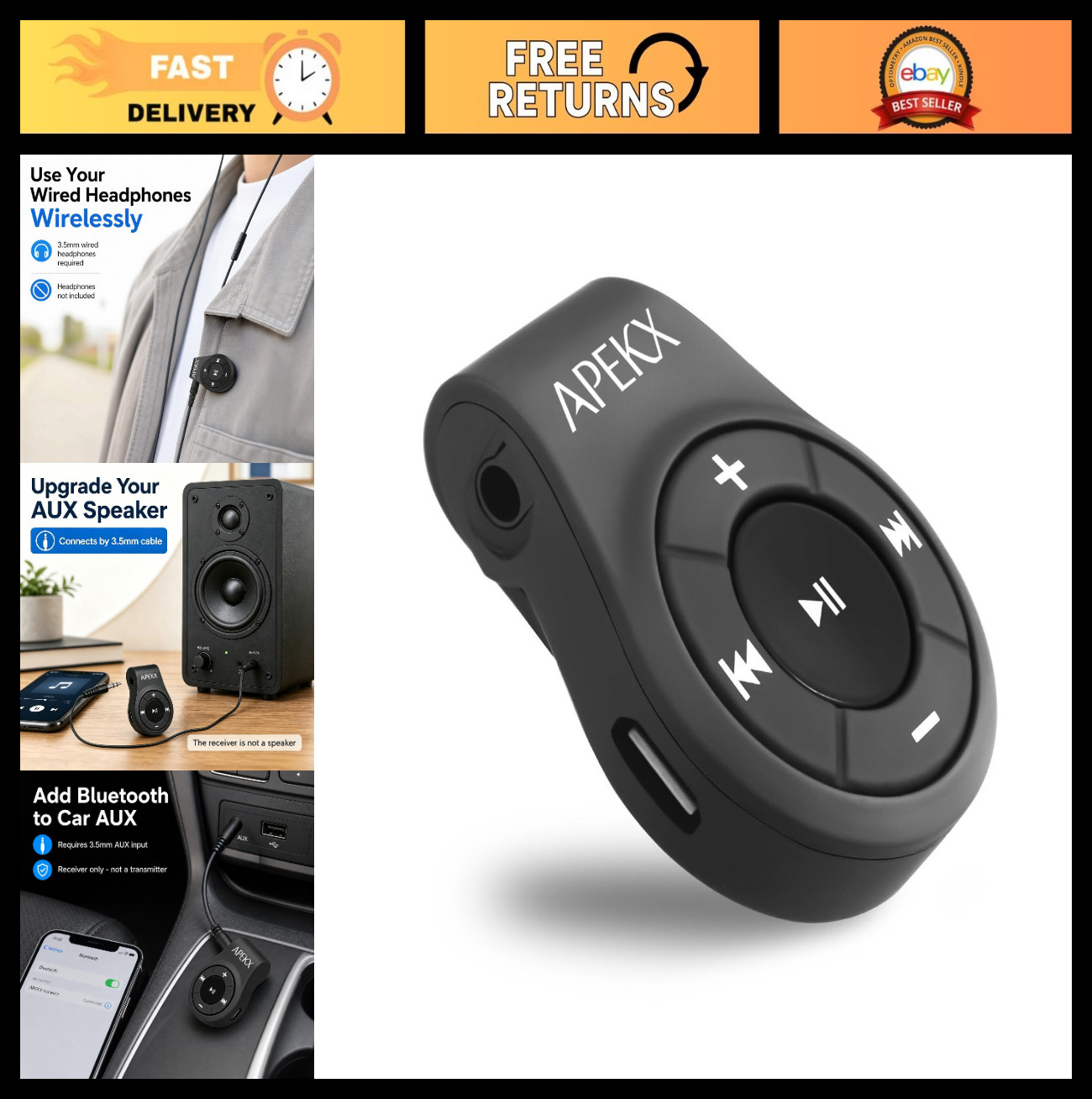 Wireless Bluetooth Audio Adapter Clip Receiver for Headphones & Mic, Portable
