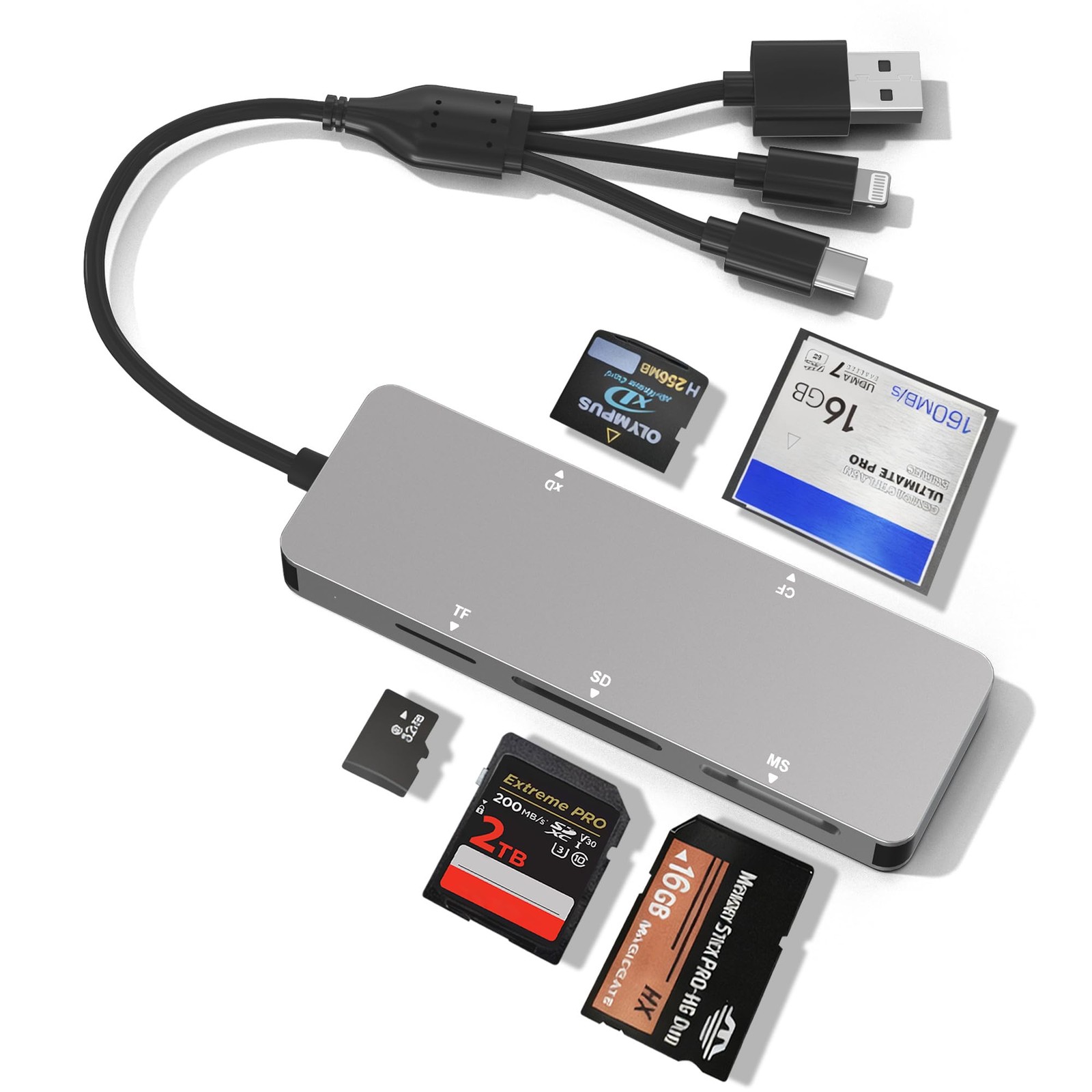 Memory Stick Pro Duo Reader for Lexar/Sony/Fuji - 5in3 Aluminum OTG Adapter f...