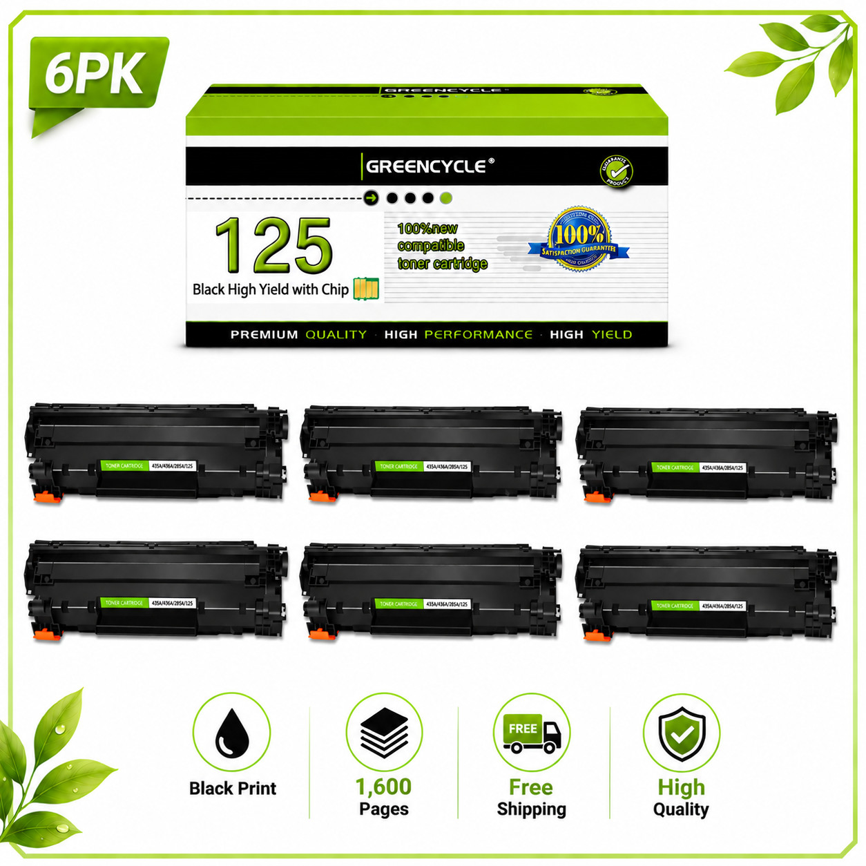 6 Pack CRG-125 For Canon 125 Toner Cartridge ImageCLASS  LBP6020 LBP6020B