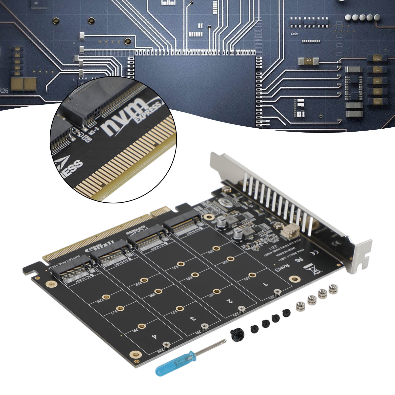 PCI-E Signal Split Array Card PH44 X16 NVME 4 Disk Array Card Support M.2 SSD L3