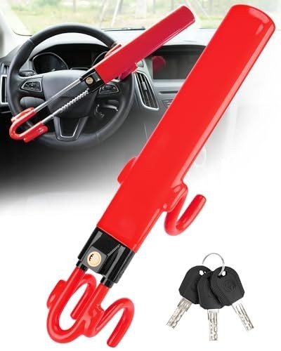 Steering Wheel Lock Anti-Theft Car Device, Red, With 3 Keys, Metal