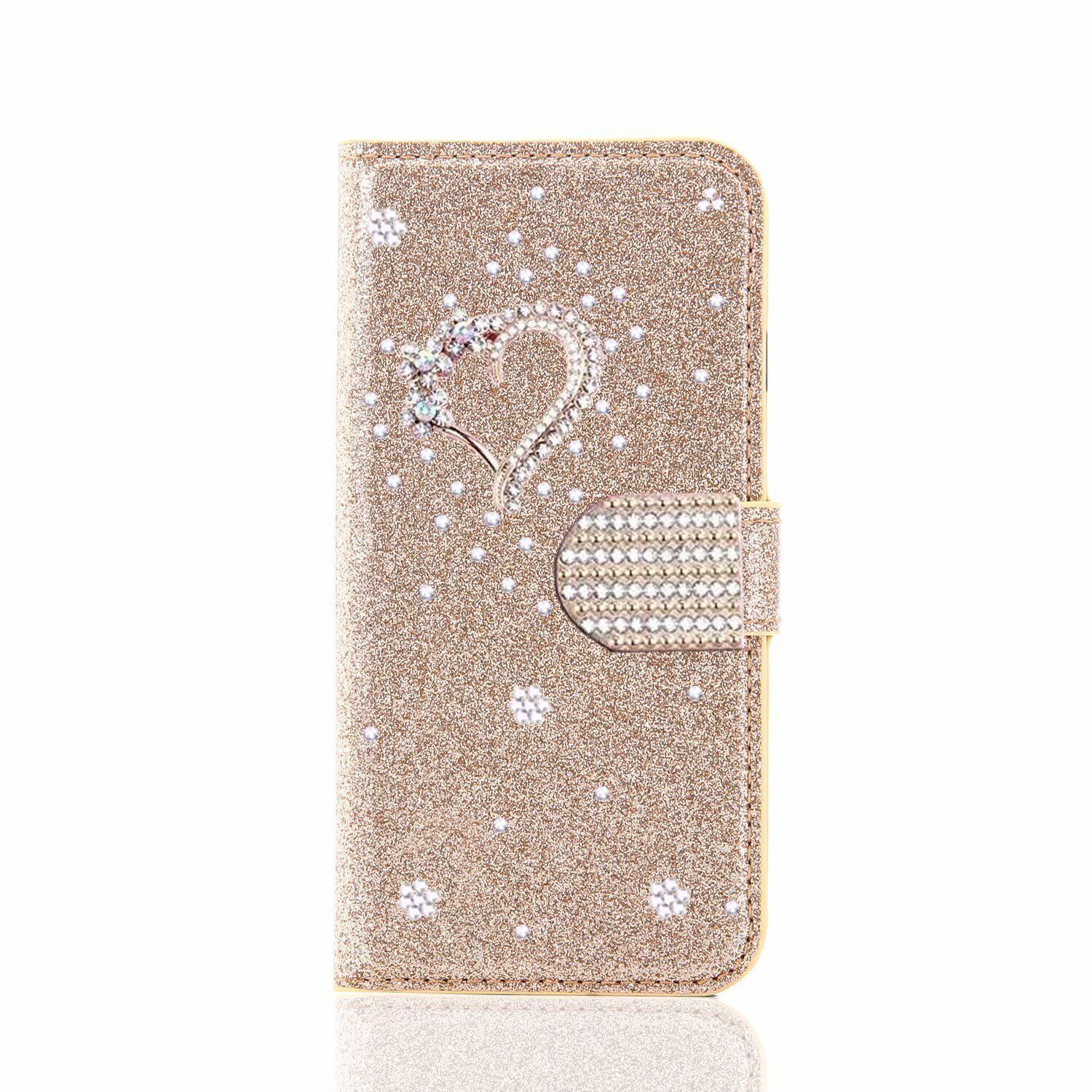 Diamond Love Heart Card Wallet Cover Case For 18 17 16 15 14 12 11 13 Pro 16E